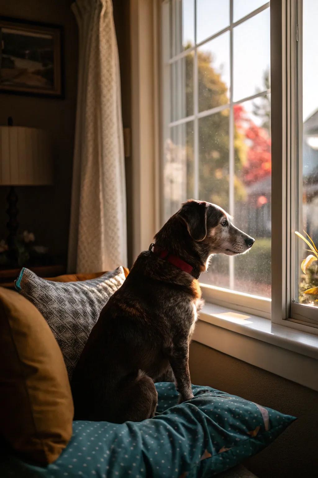 A snug canine nook beside the window, impeccable for relishing the vista and basking in the sunlight.