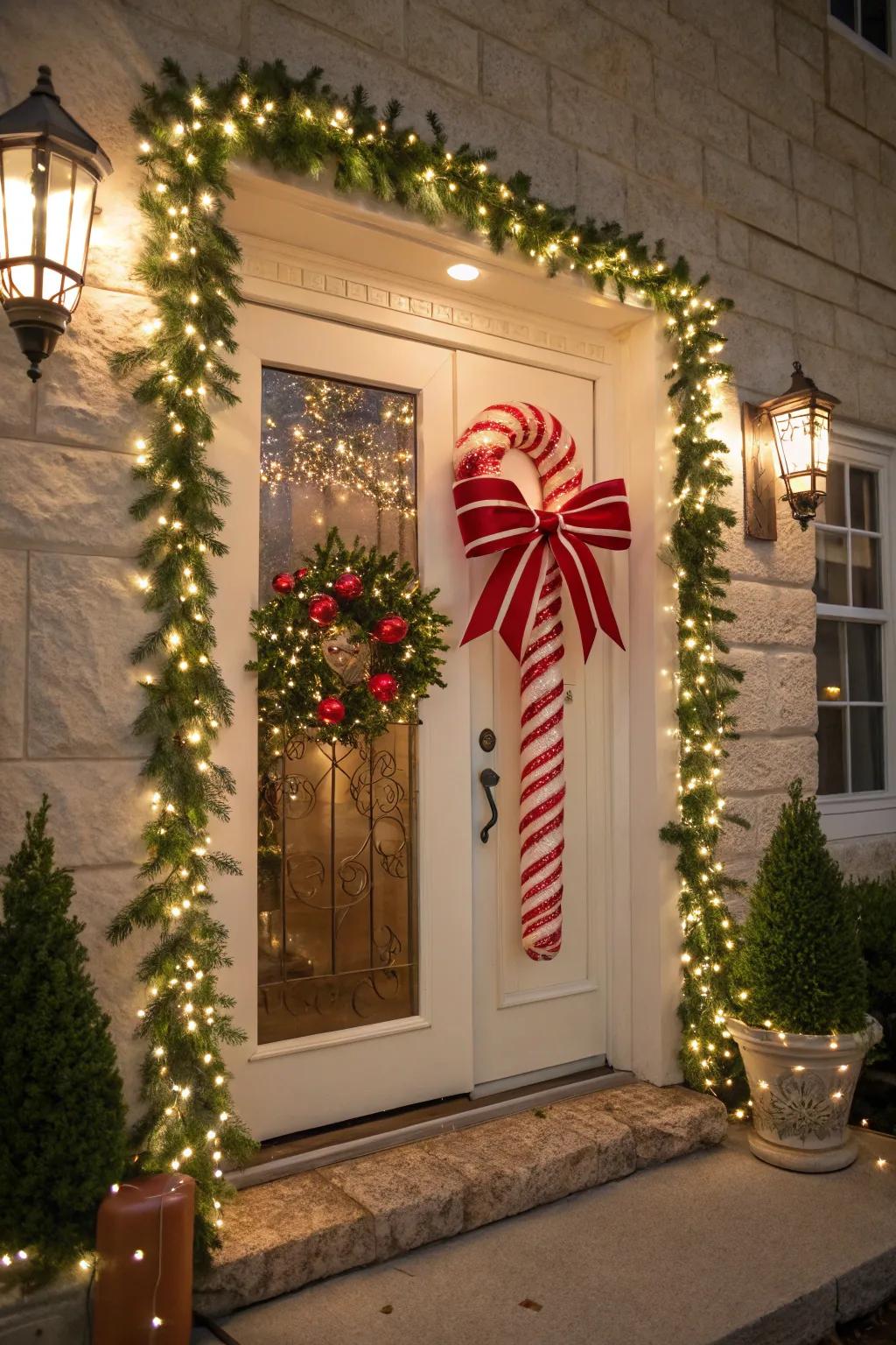 A candy cane bow adds a simple yet impactful festive touch.