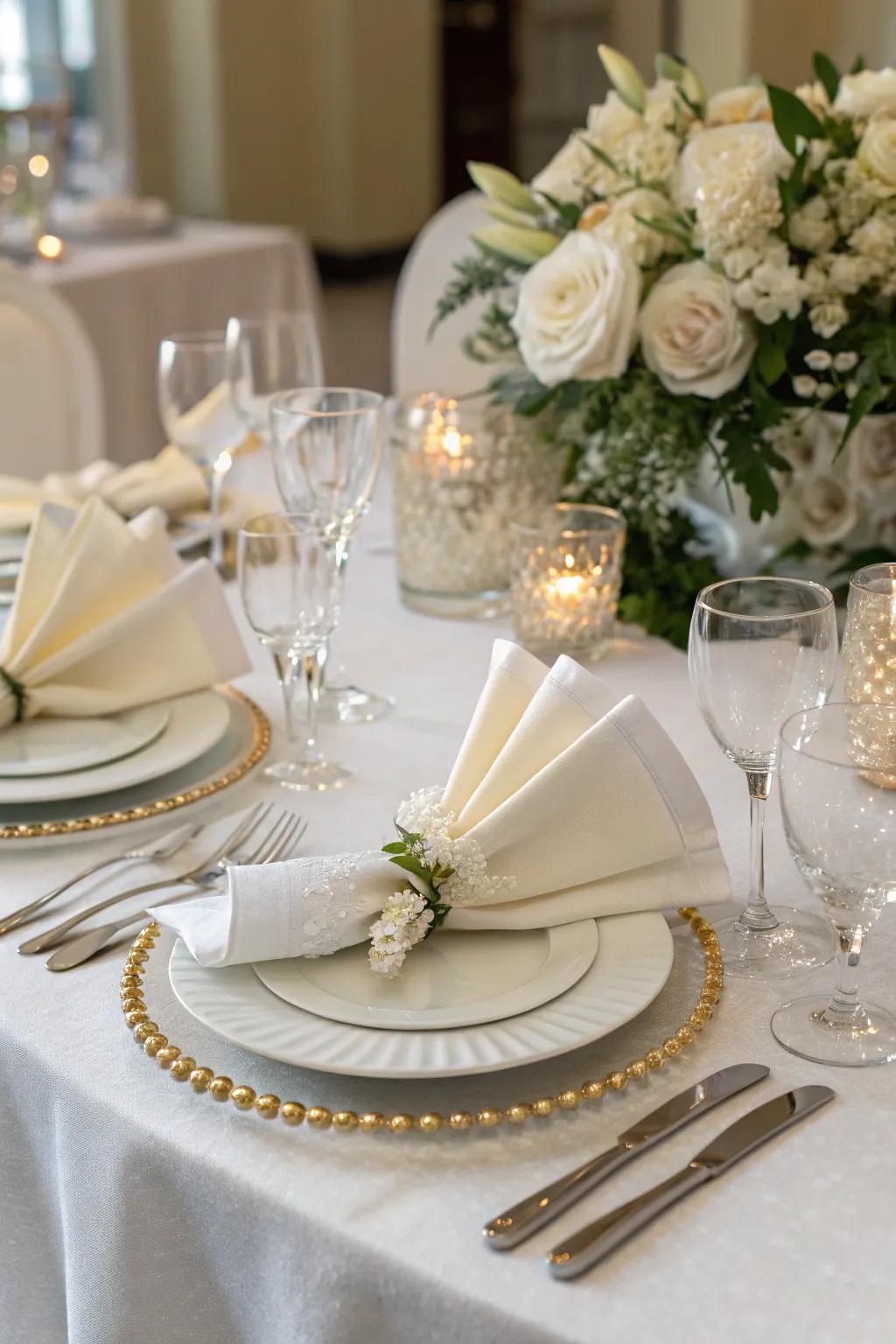 Elegant napkin folds add a sophisticated touch to the setting.