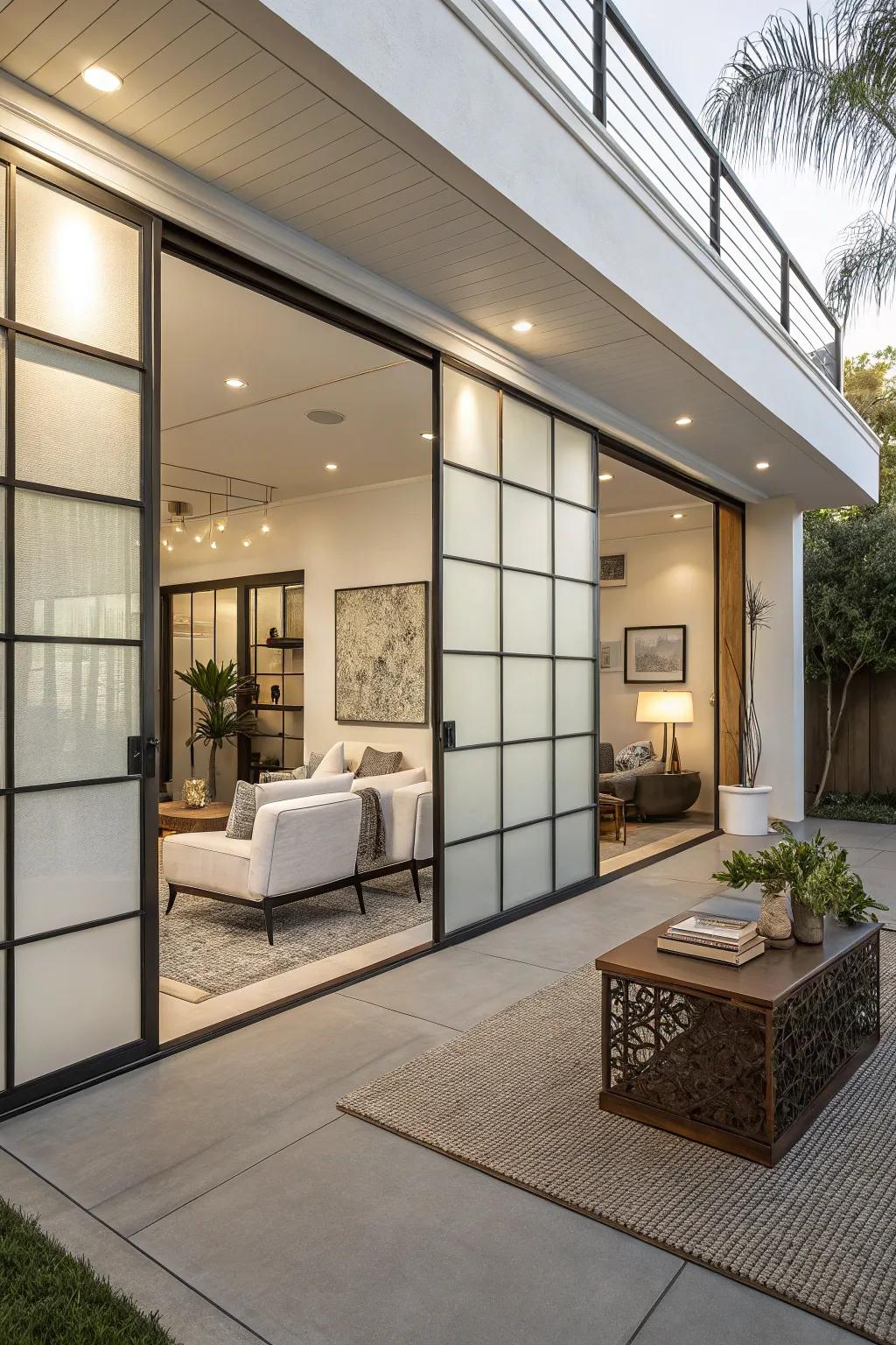 Glass panels bring a sleek, modern look while maintaining privacy.