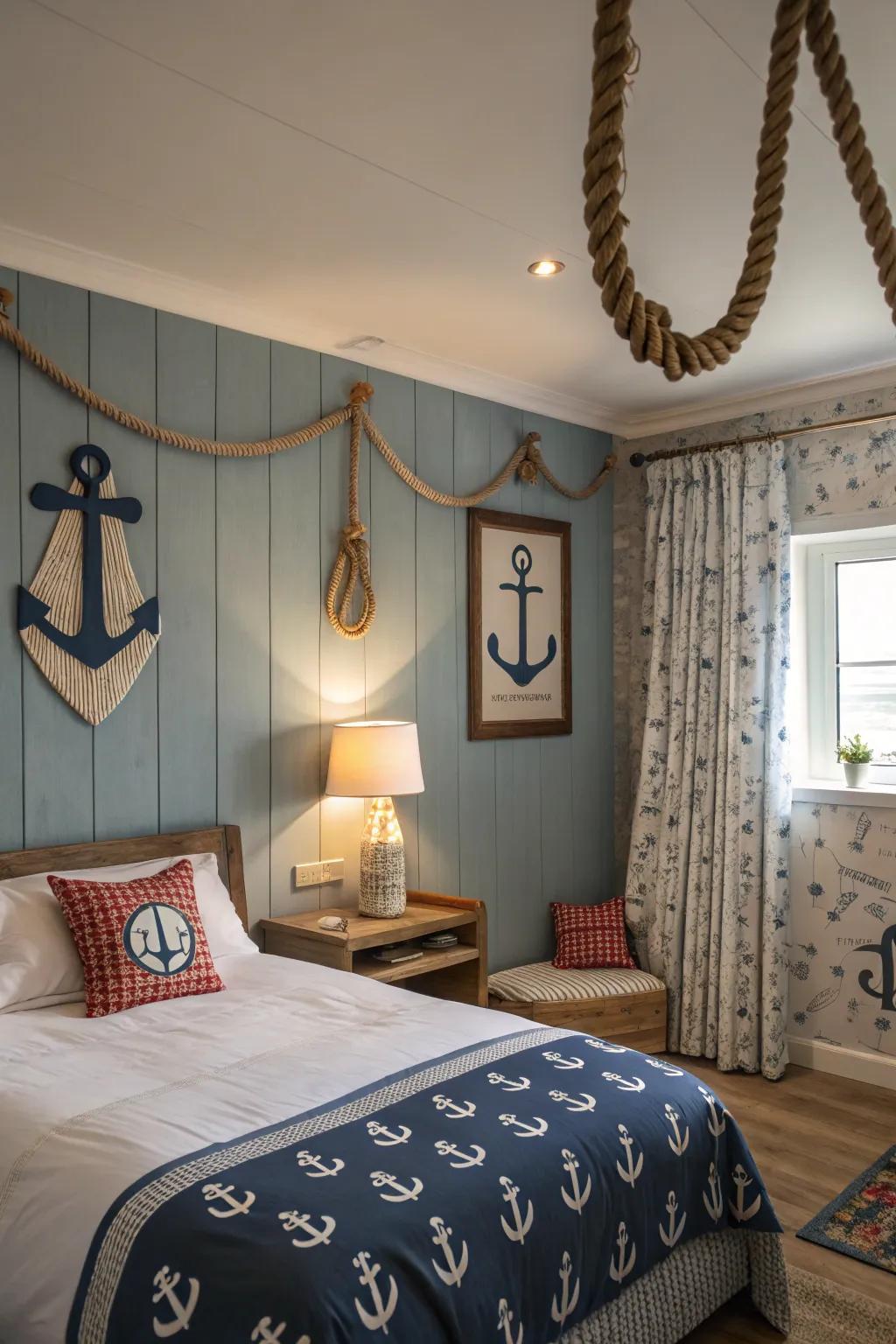 The nautical theme is tied together by rope and anchor accents.
