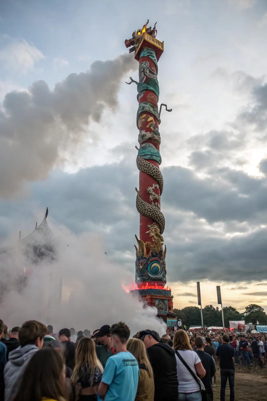 Fantasy creature totems enchant and mesmerize festival attendees.