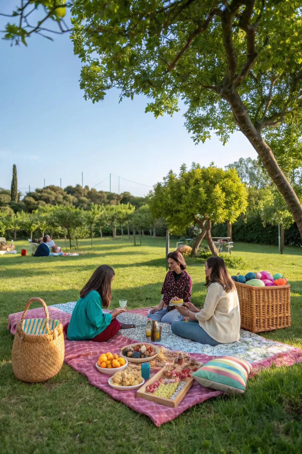 A delightful outdoor picnic with friends for Galentine's Day.