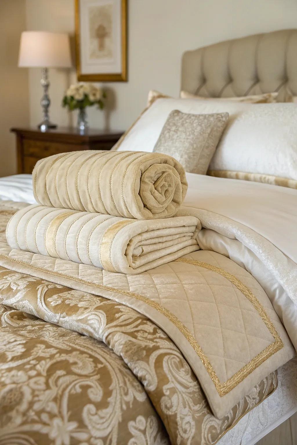 Layered bedding offers a lavish and appealing sensation.