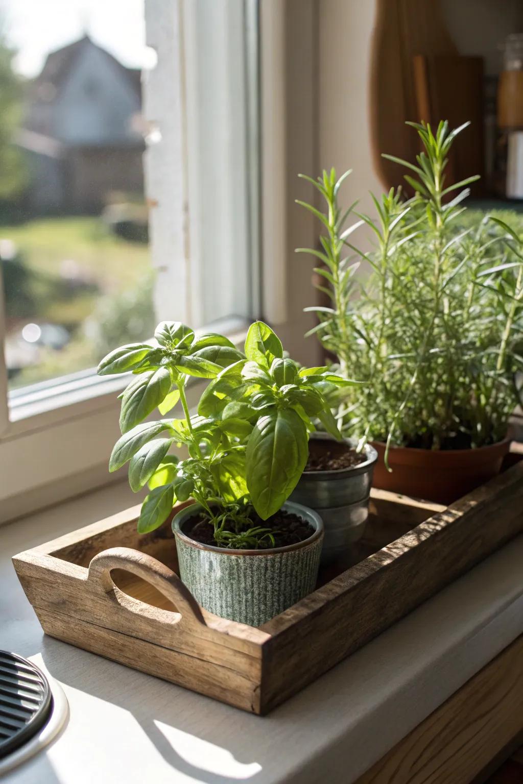 A microscale herbaceous sanctuary endows both revitalization and gustatory fortification to the culinary milieu.