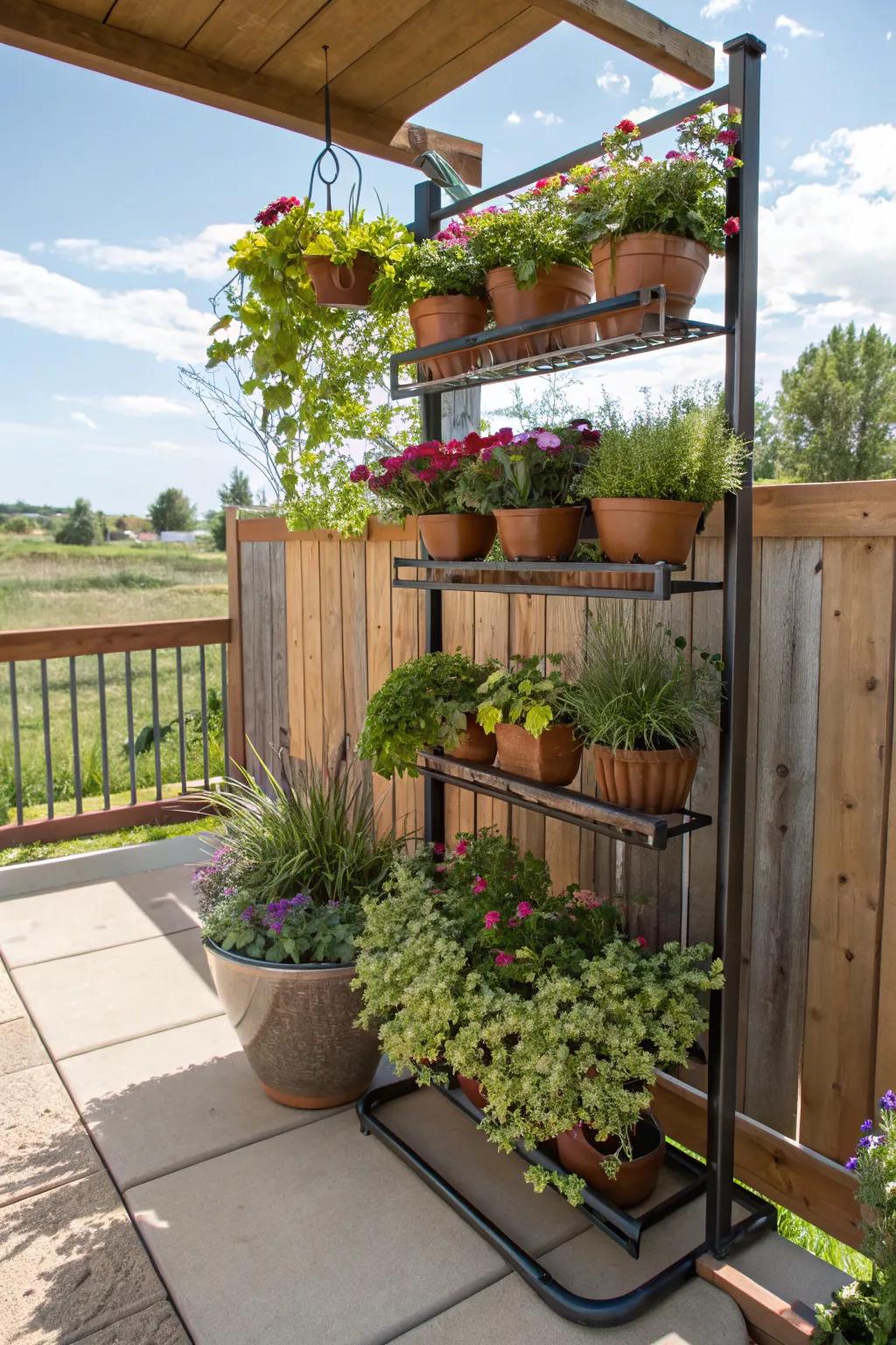 Maximize your greenery with a space-maximizing tiered pot garden.