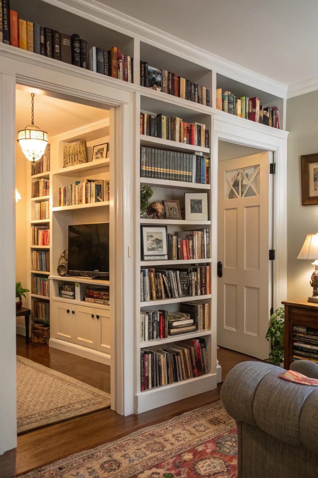 Framing a doorway with shelves adds elegance and maximizes space.