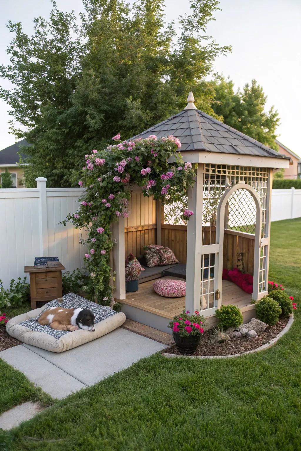 A charming gazebo offering a cozy retreat in the garden.