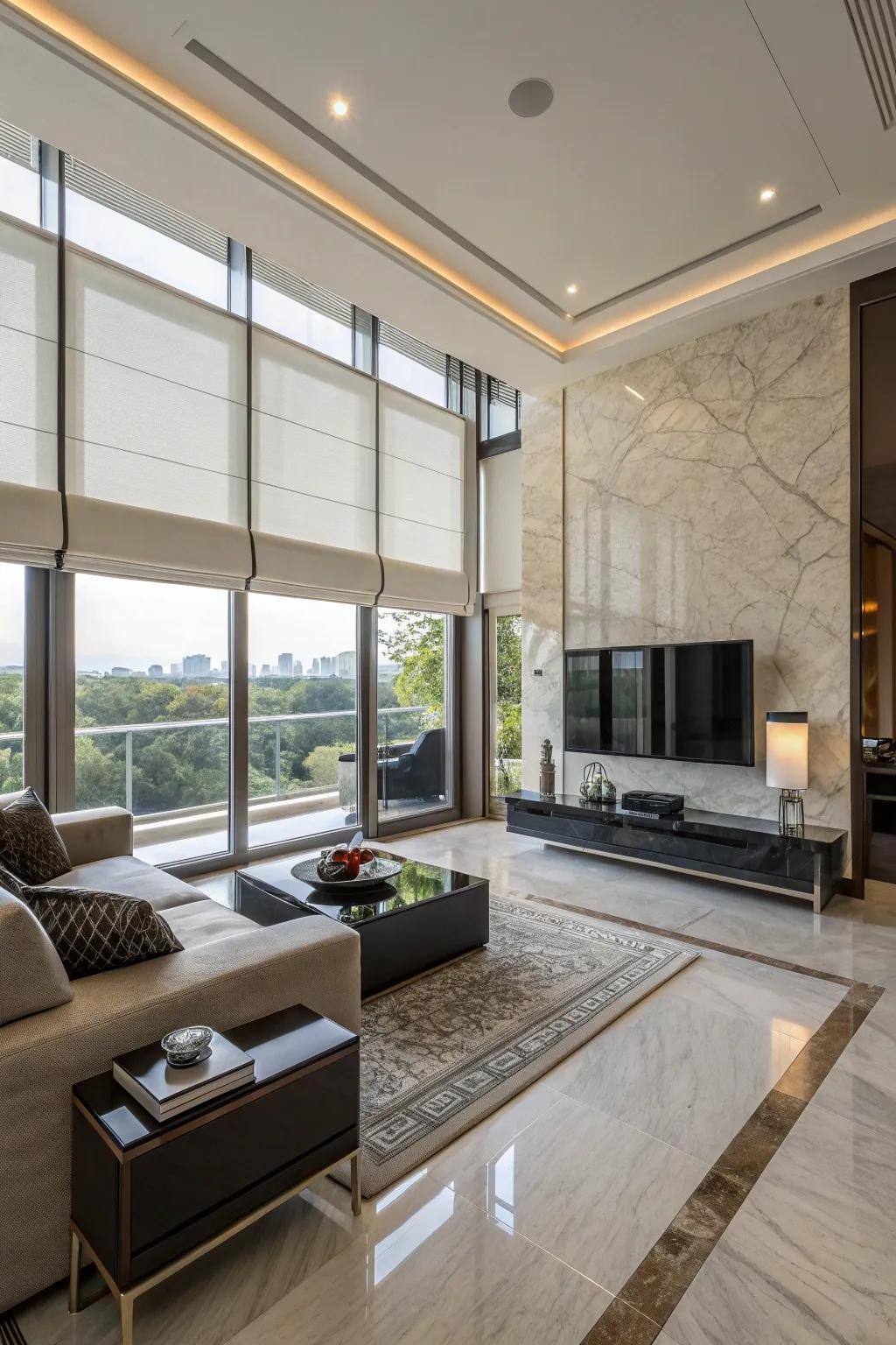 Clever design conceals technology in this luxurious living room.