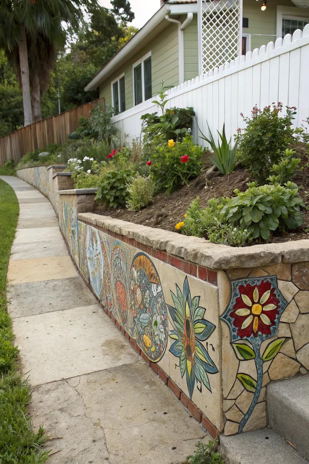 Rockface transformed with mosaic art.