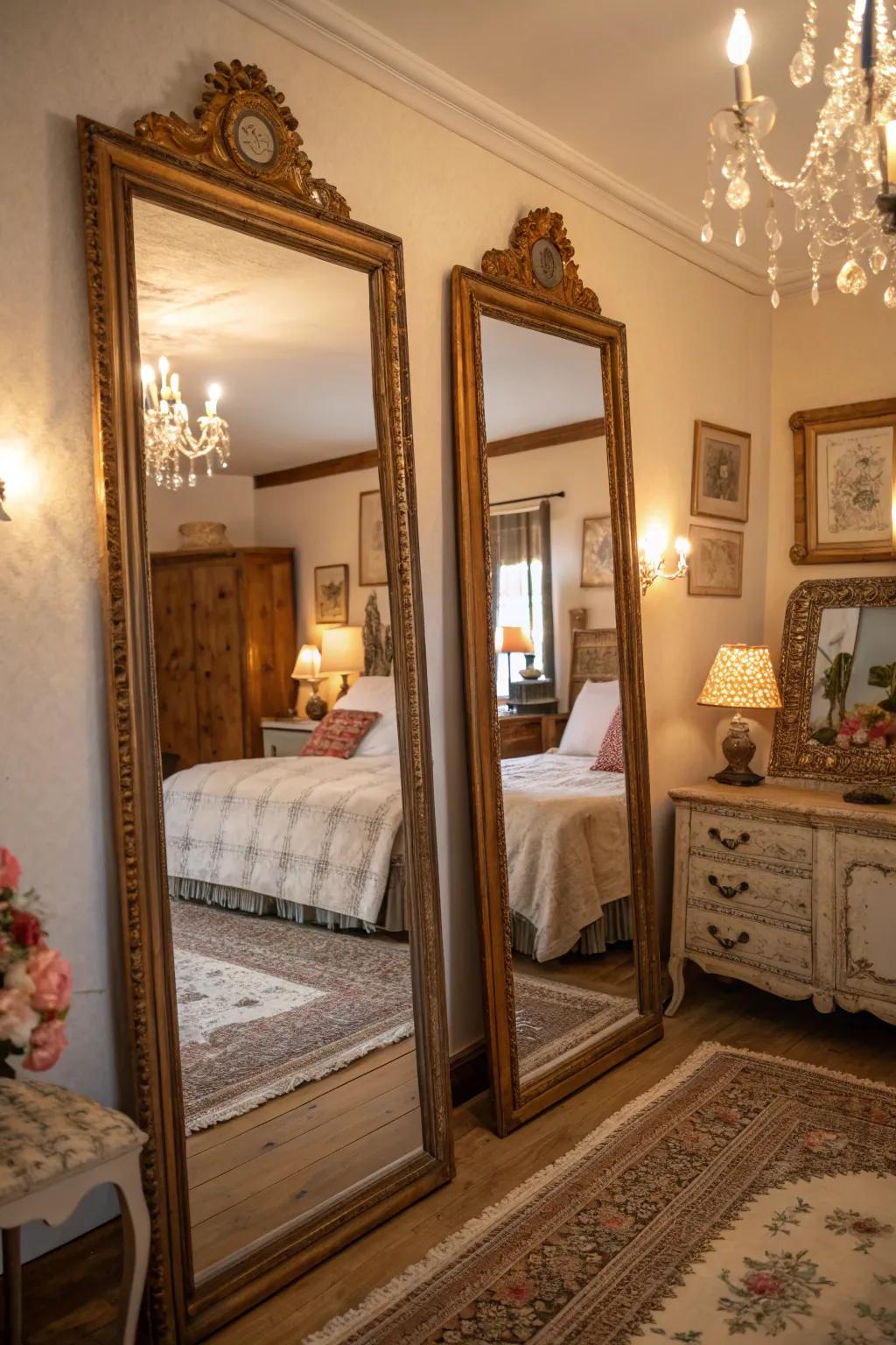 Retro mirrors introduce individuality and light to a modern Spanish bedroom.