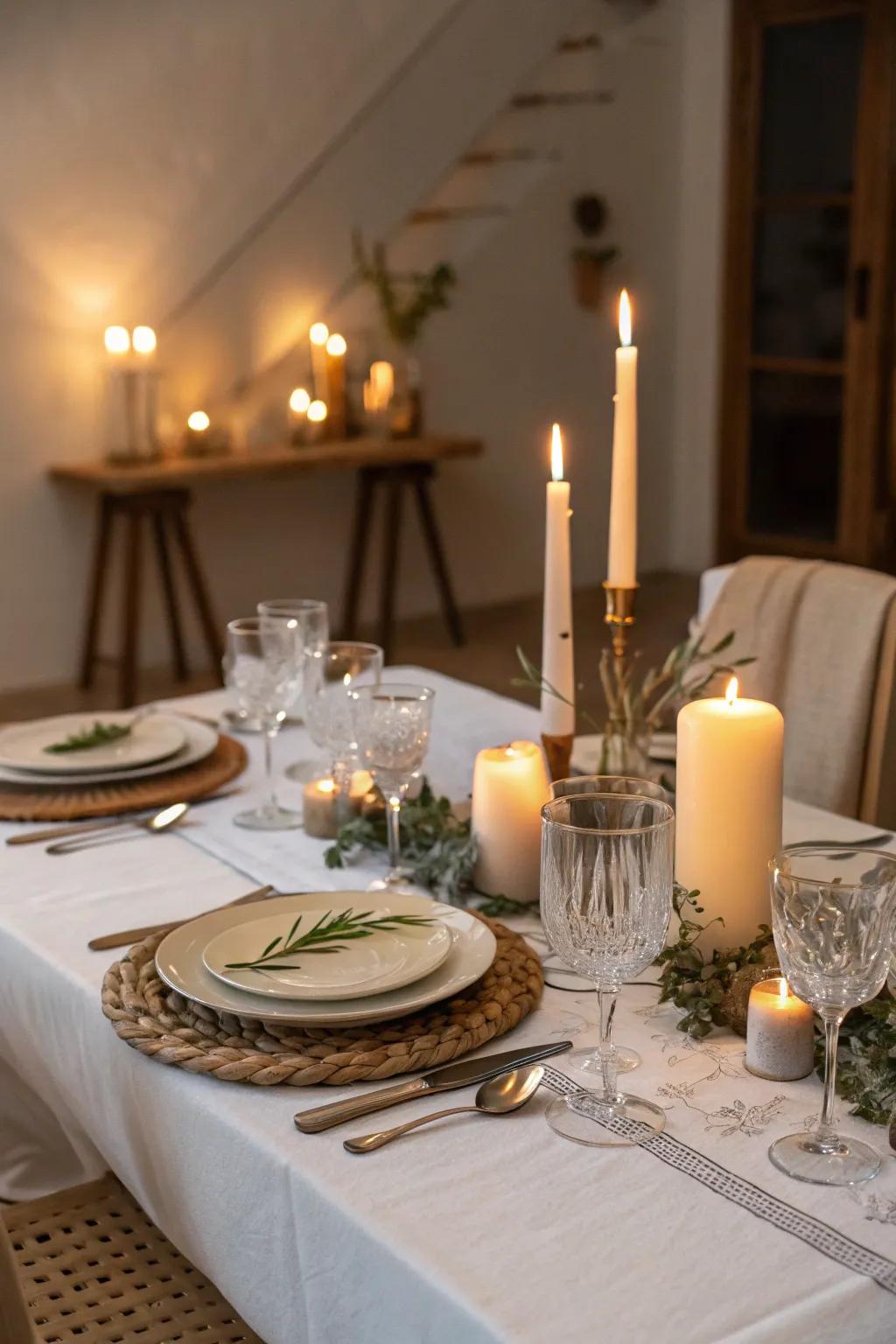 An elegantly arranged table intended for a serene soundless evening supper.