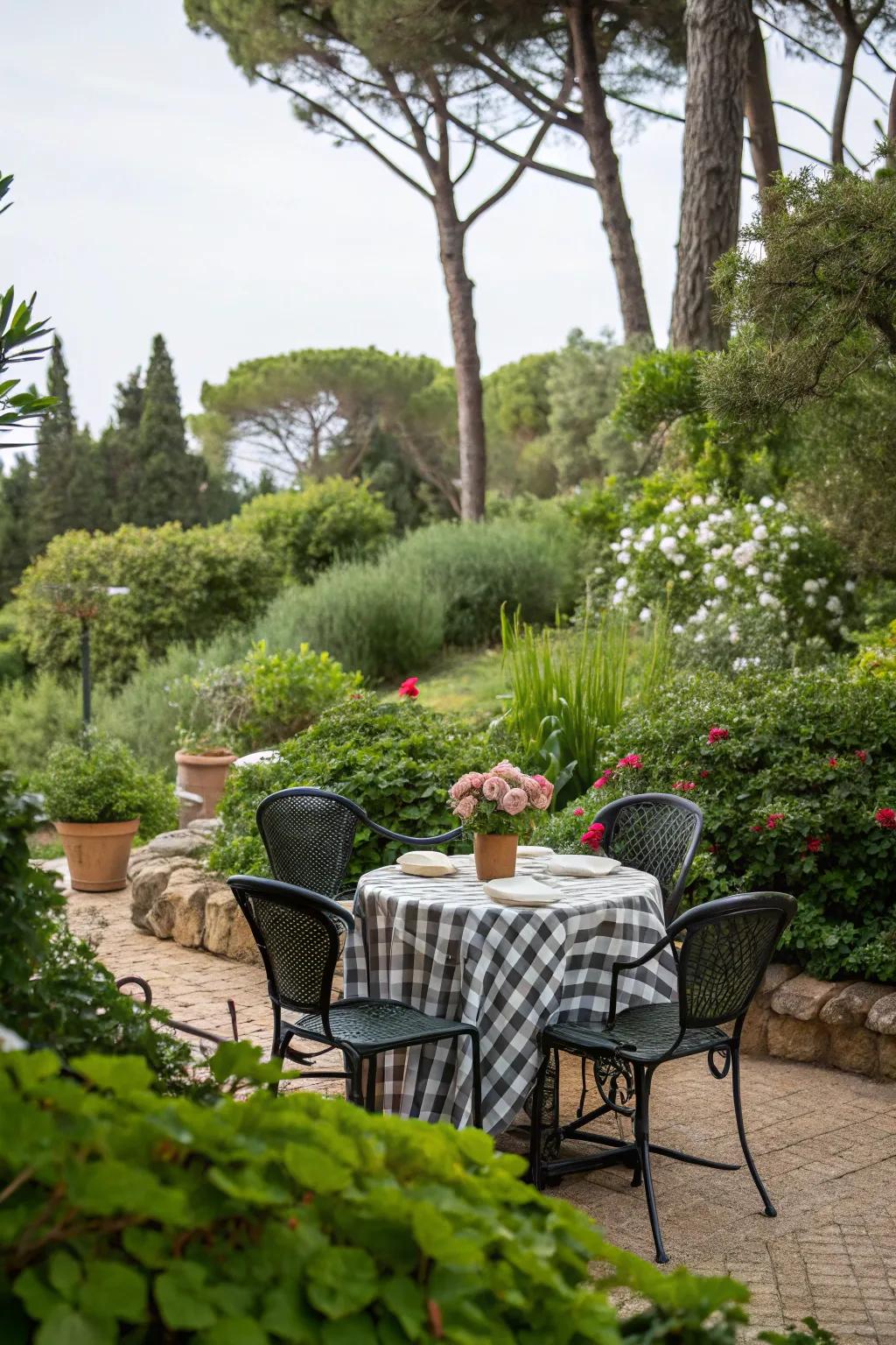 Create a green sanctuary with plant accents around your bistro set.