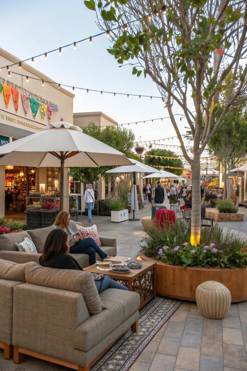 Inviting outdoor lounge spaces encouraging relaxation and extended stays.
