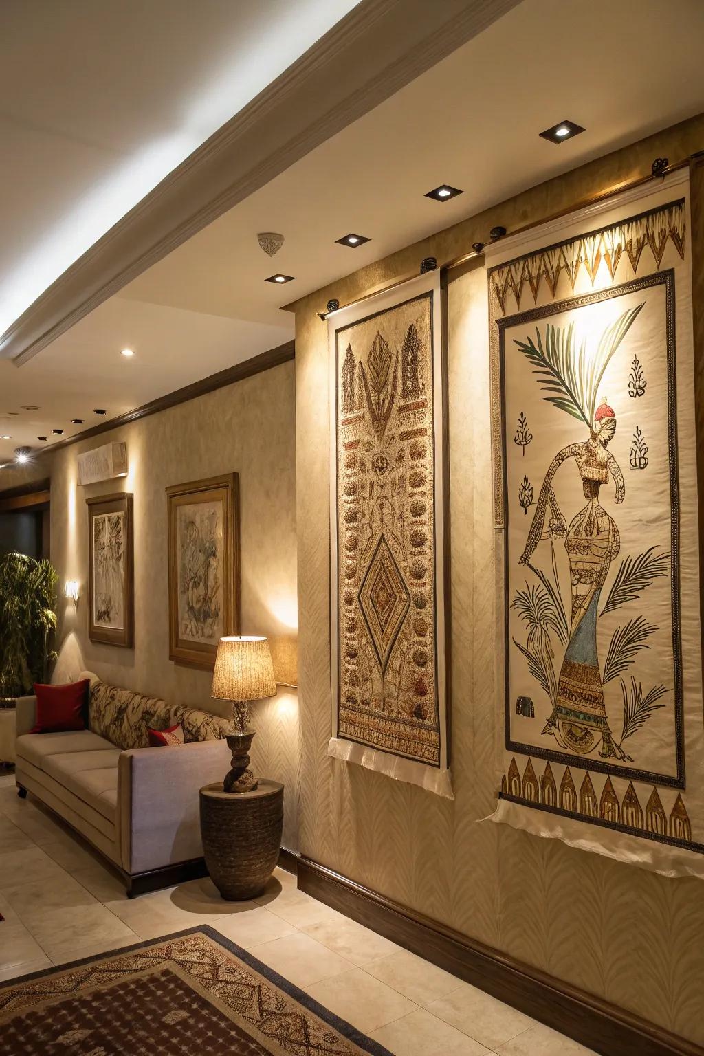 Hidden lighting adds a sophisticated touch to papyrus art.