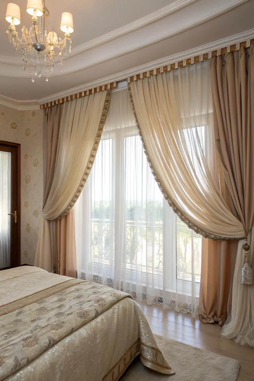 Stylish window treatments provide light control and privacy.