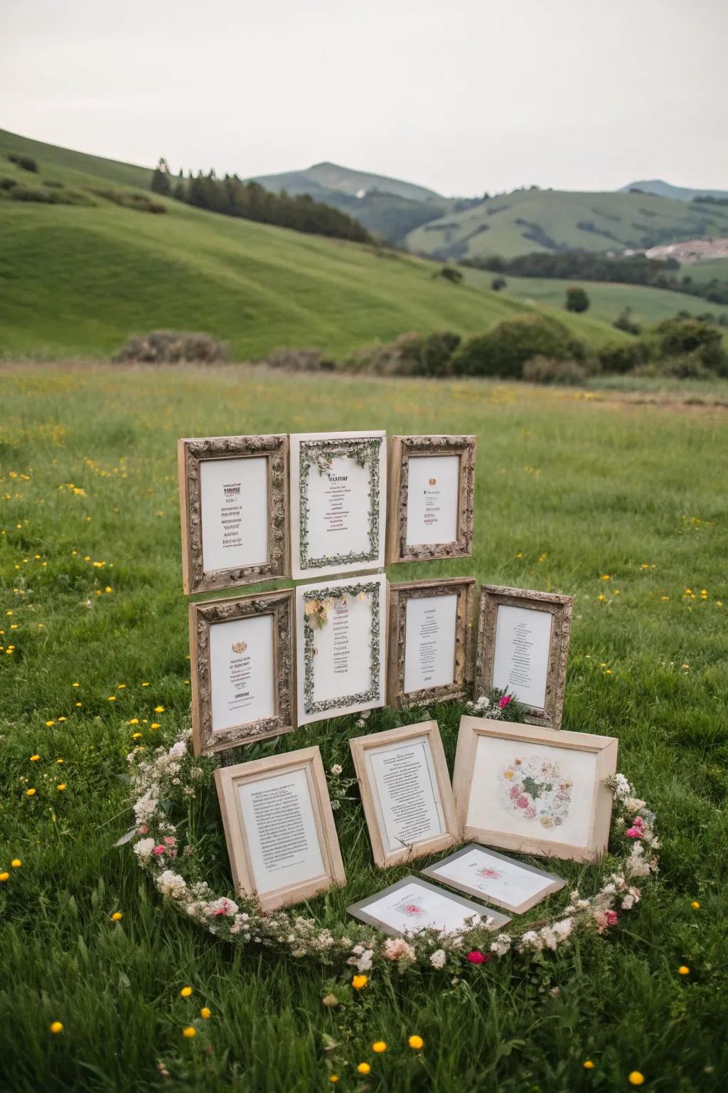 A creative seating chart displayed in a vintage style.