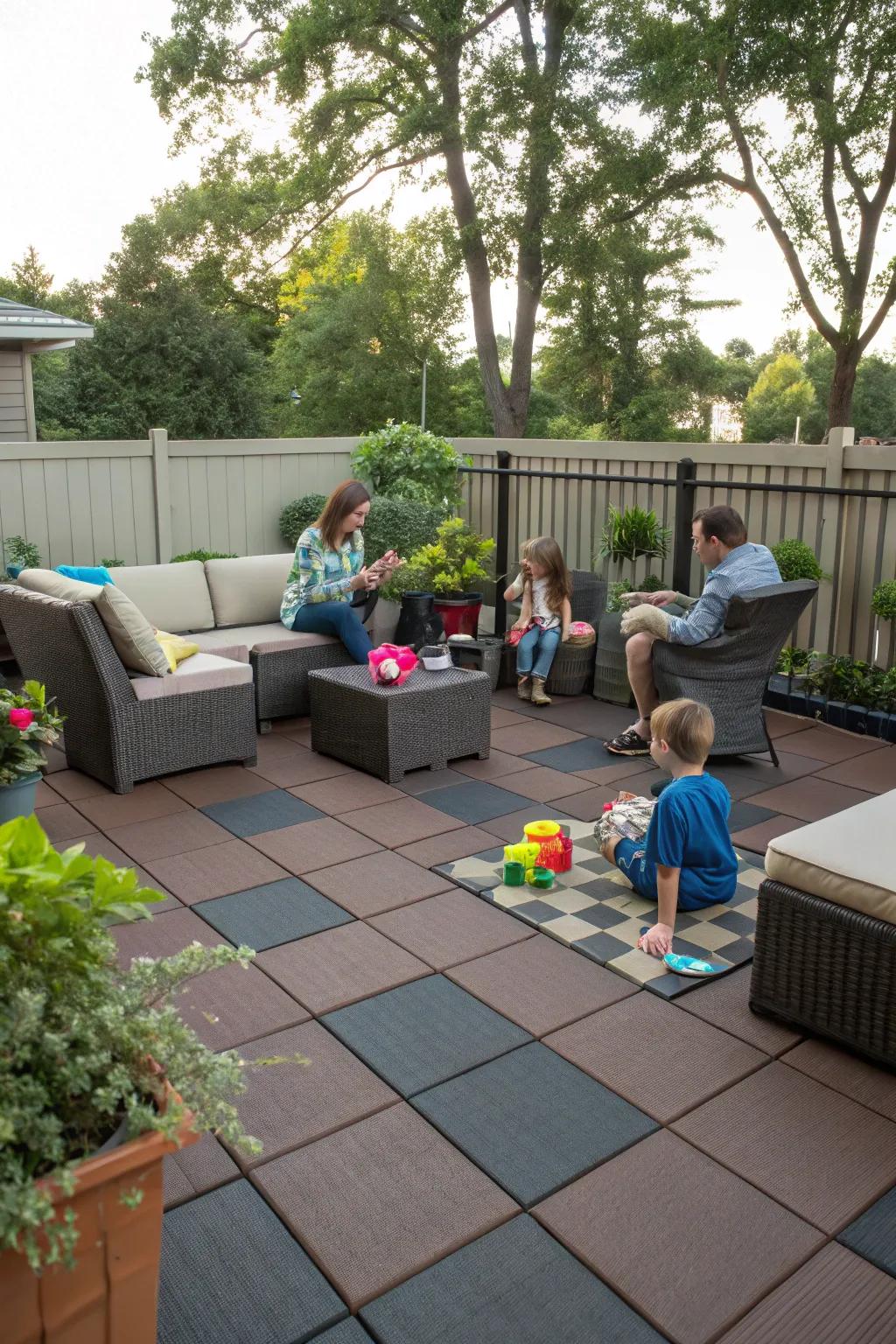 Rubber tiles are durable and family-friendly.