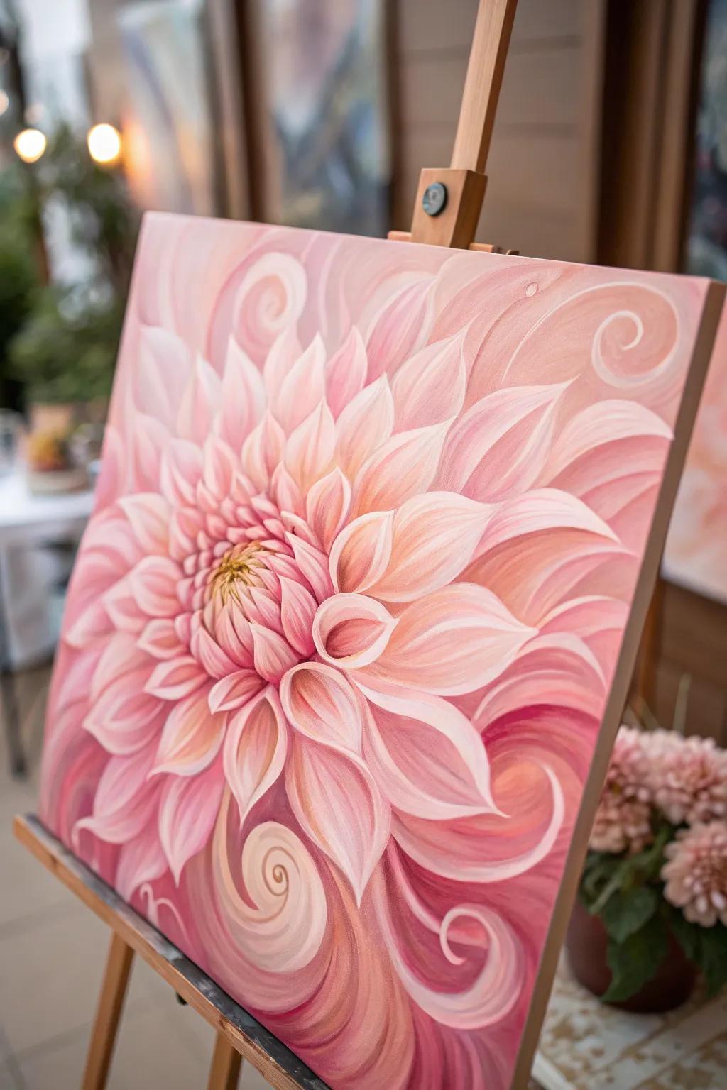 Artistic abstract floral painting in pink.