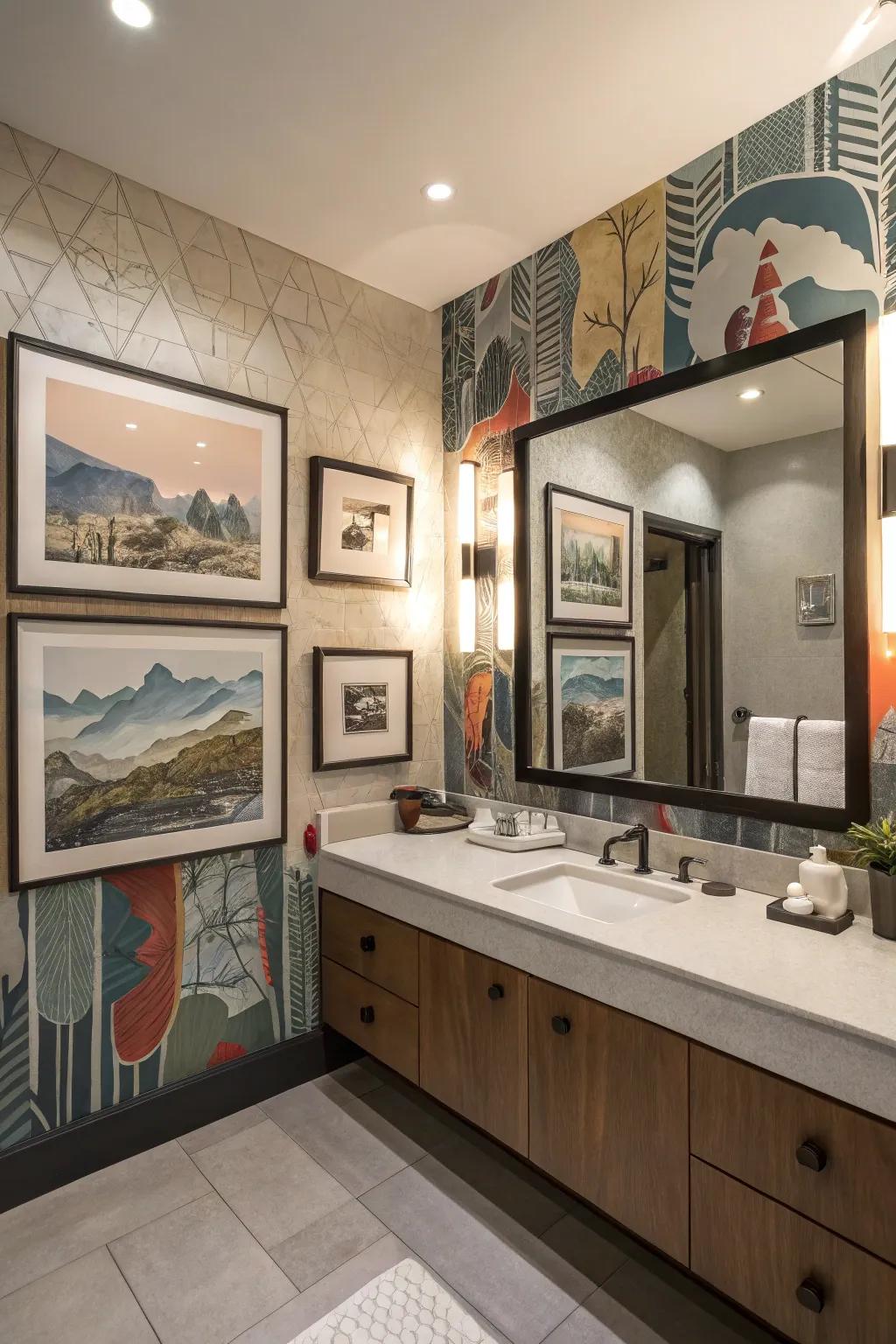 Artistic touches personalize and elevate bathroom spaces.