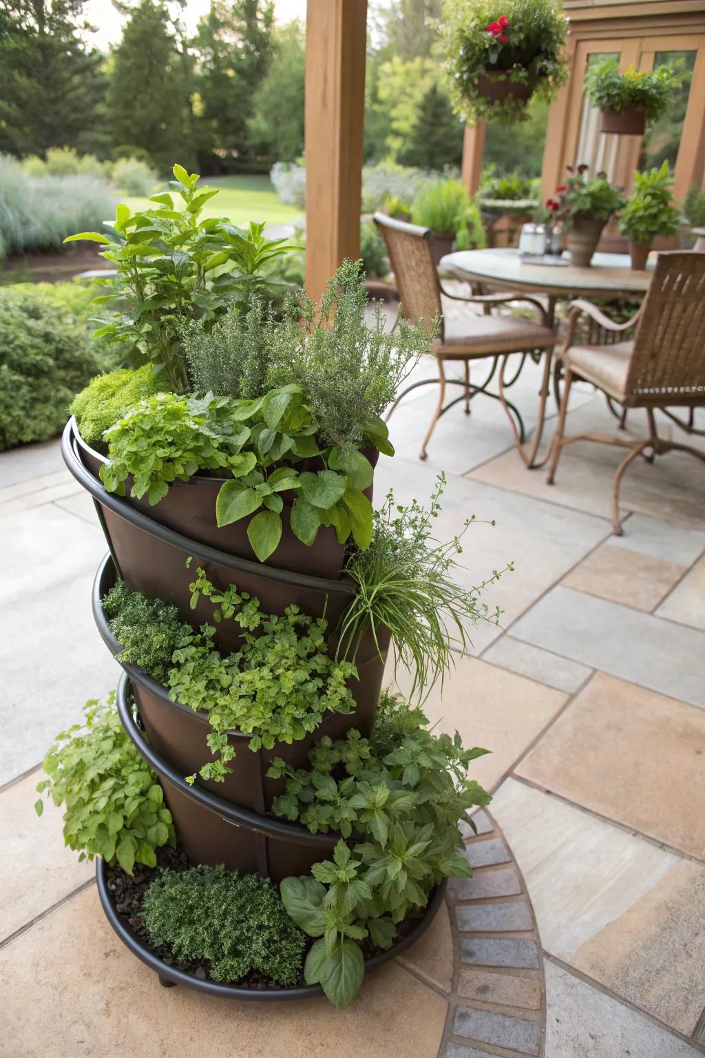 Grow more with a space-saving herb spiral planter.