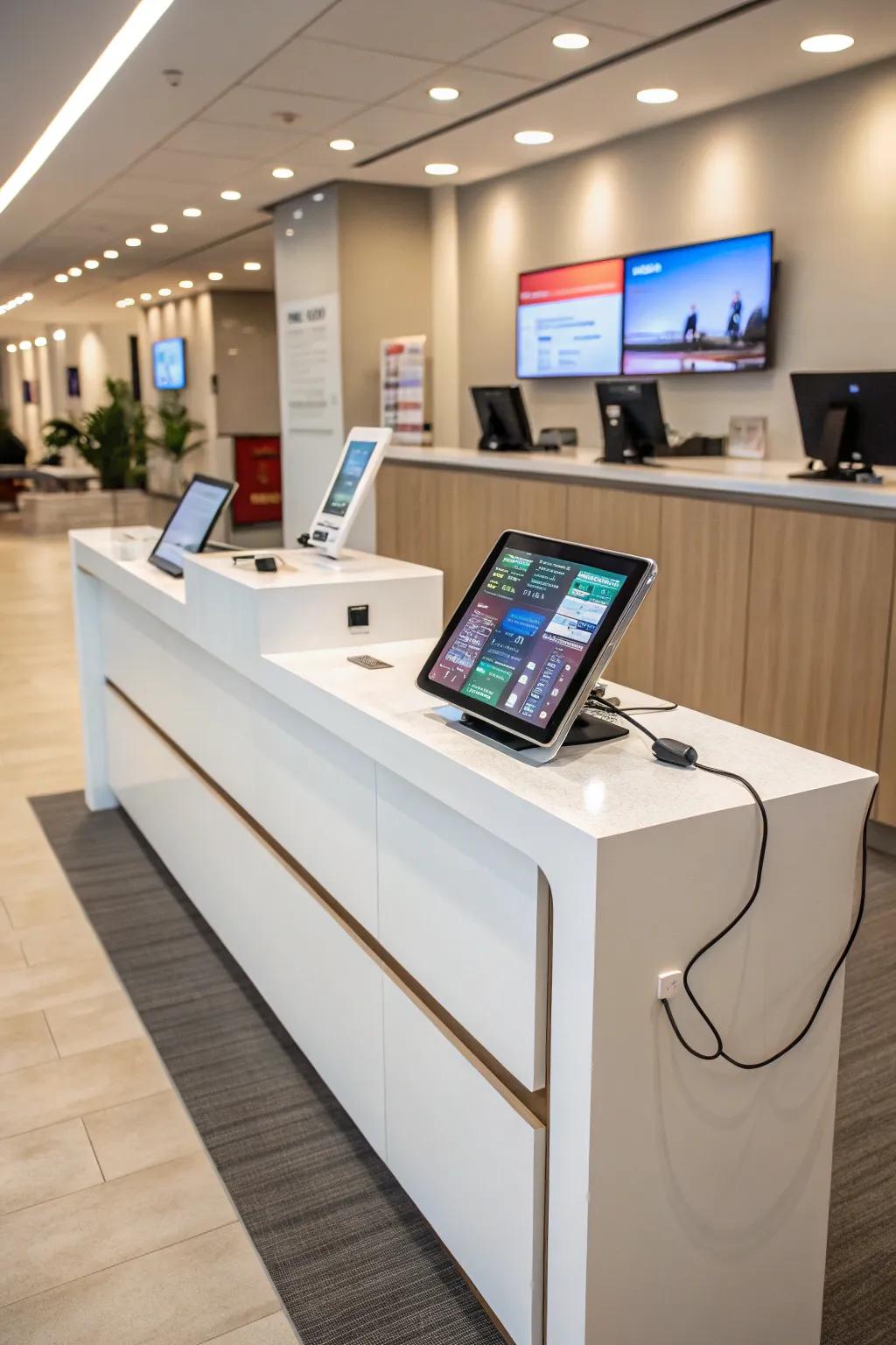 A tech-forward reception desk enhancing functionality.