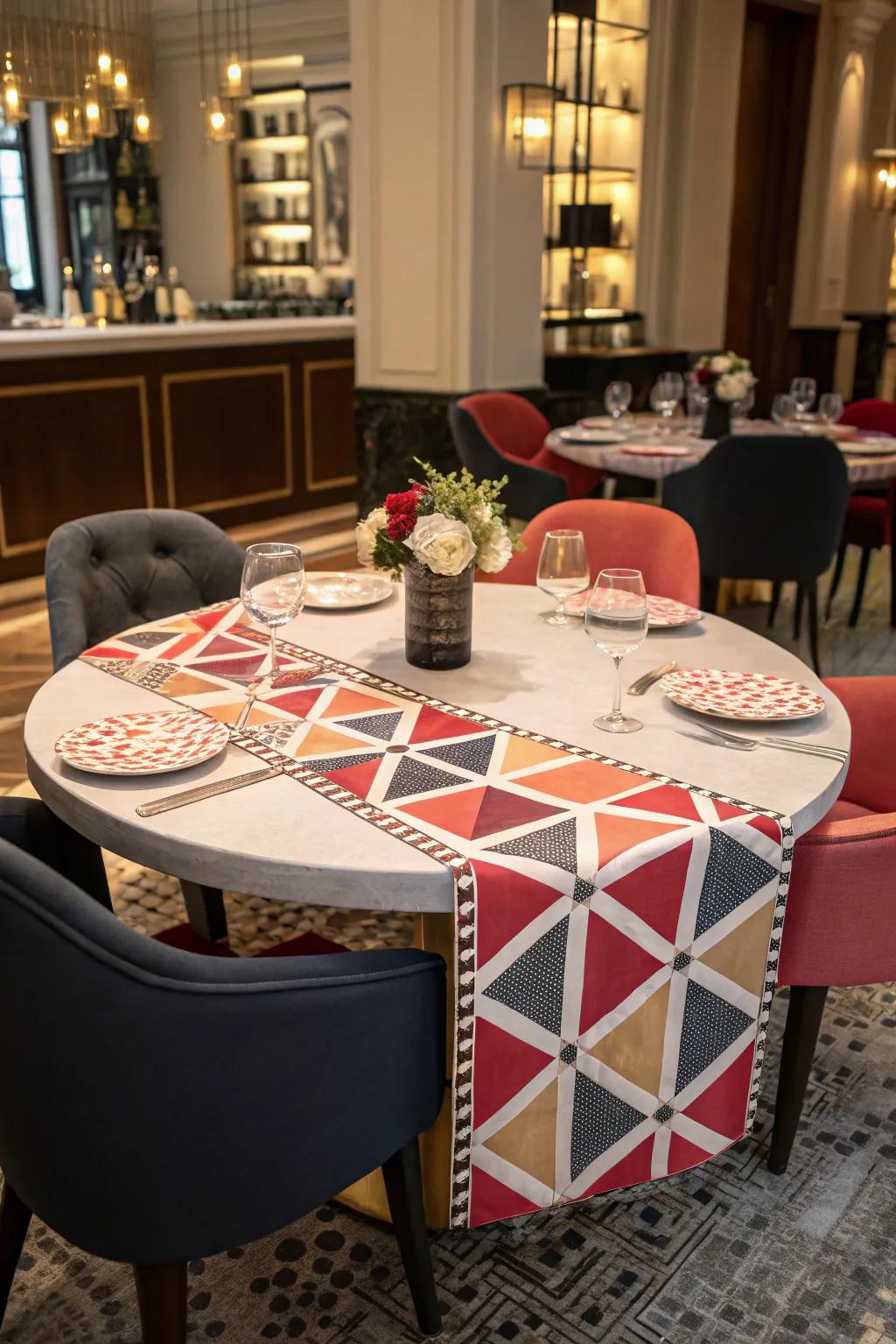 Geometric patterns inject modern vitality into table settings.