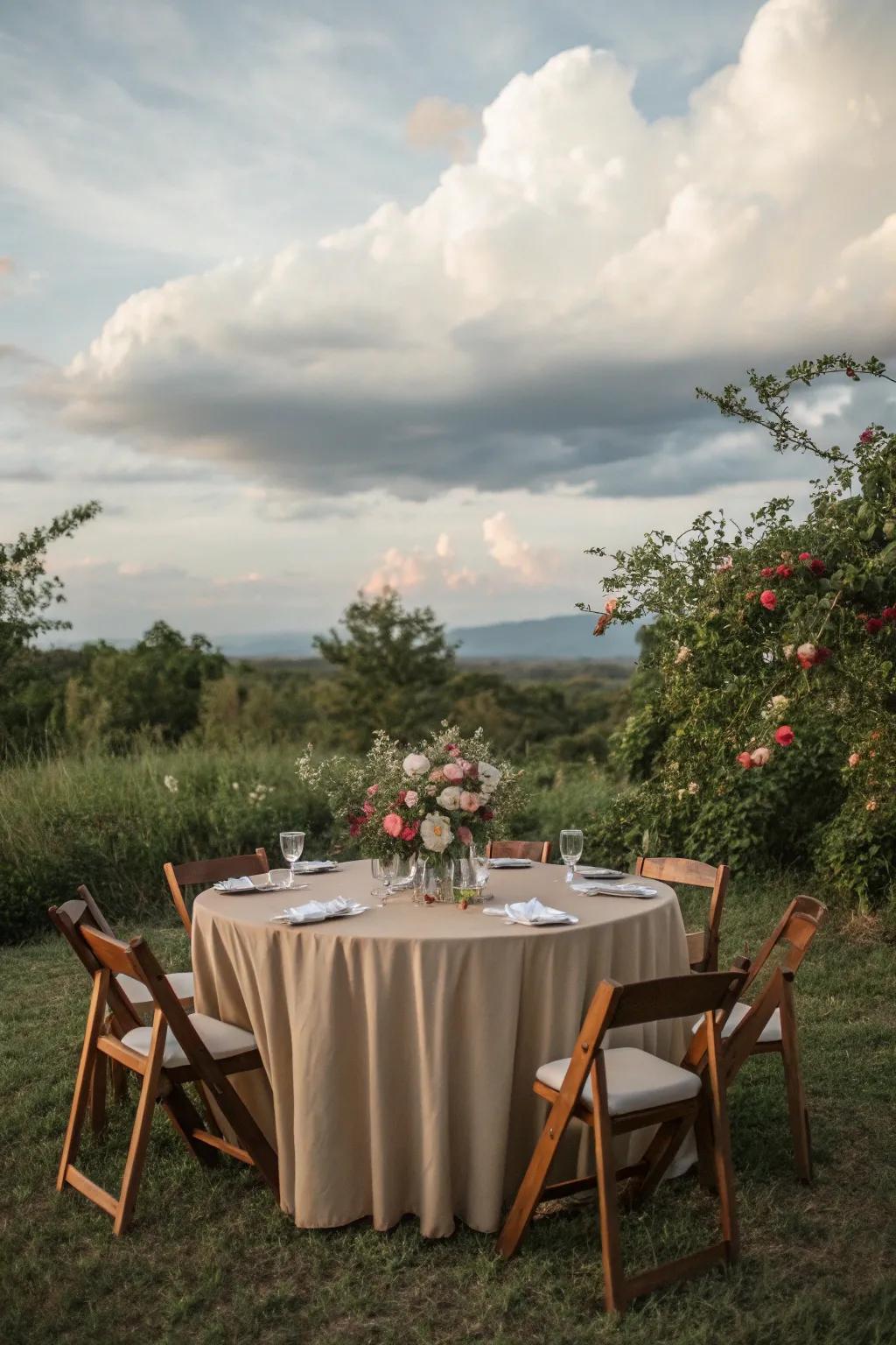 Earthy-toned cloth blending with the natural setting.
