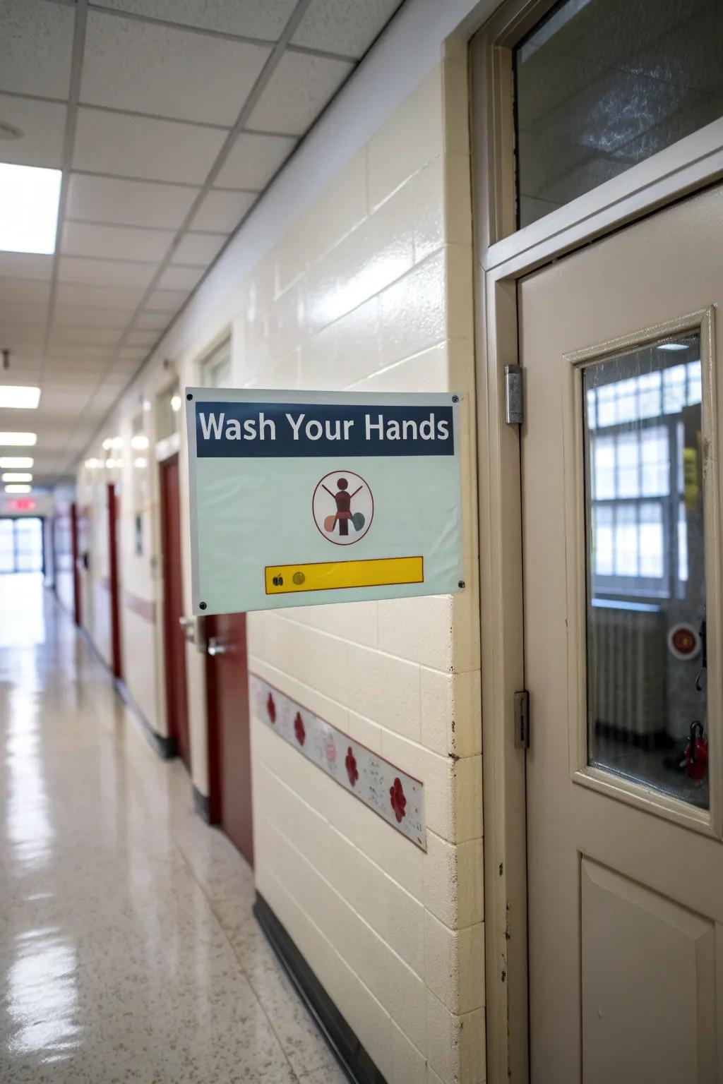 A safety-focused school nurse door promoting hygiene.