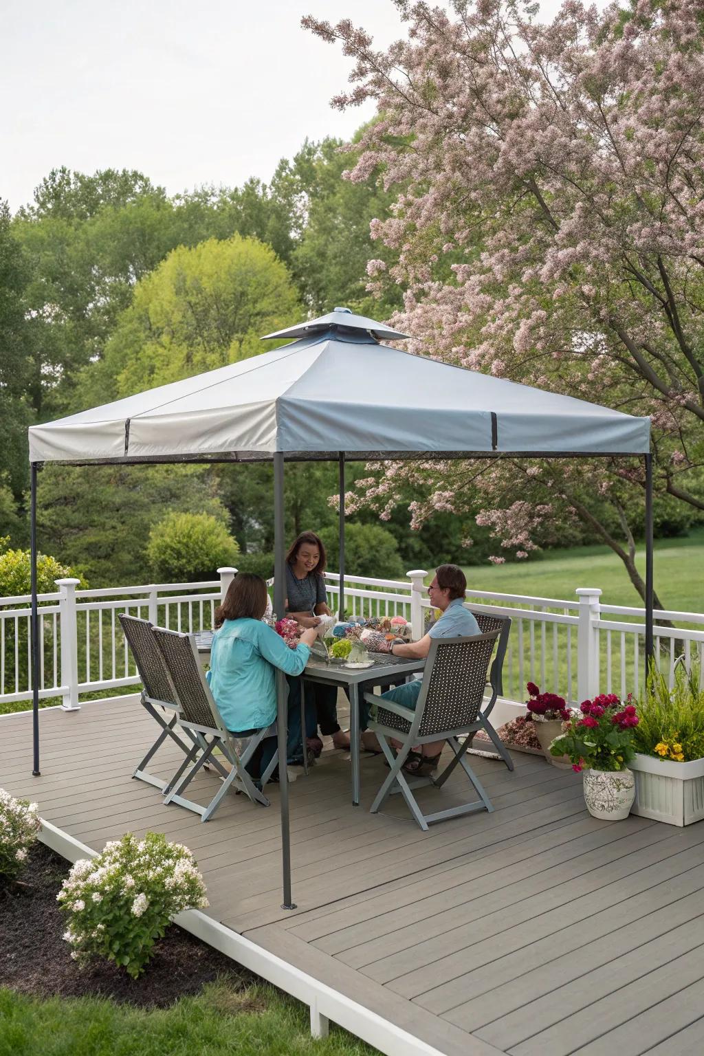 Pop-up canopies provide quick and easy shade.