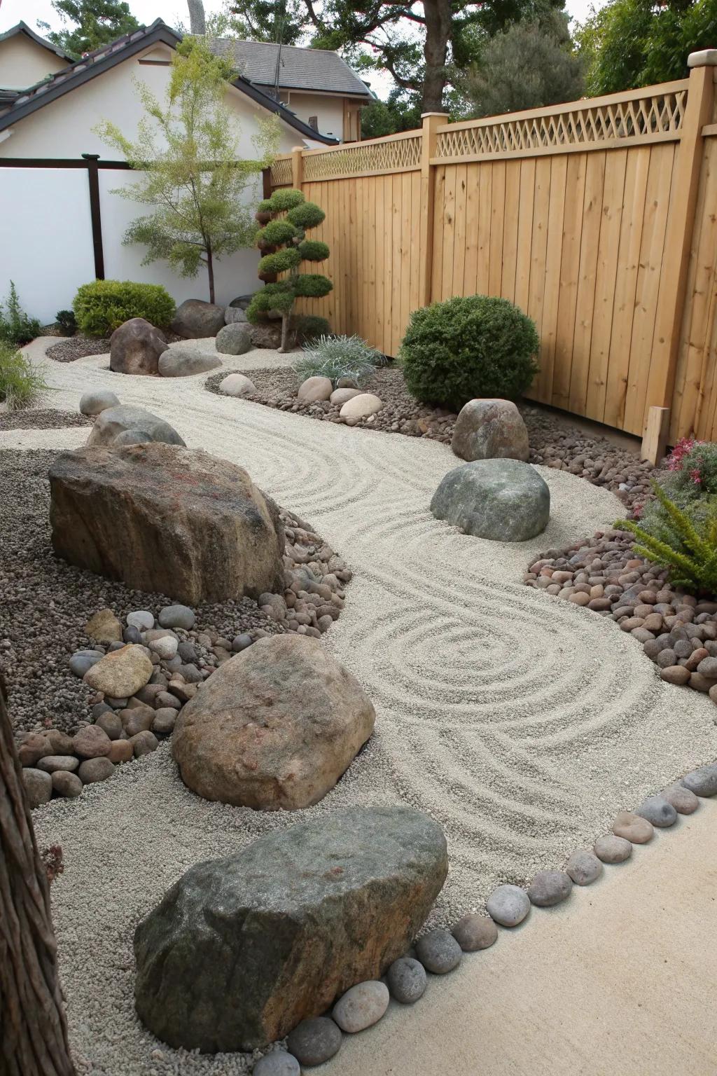 Create a serene retreat with a Zen rock garden in your side yard.