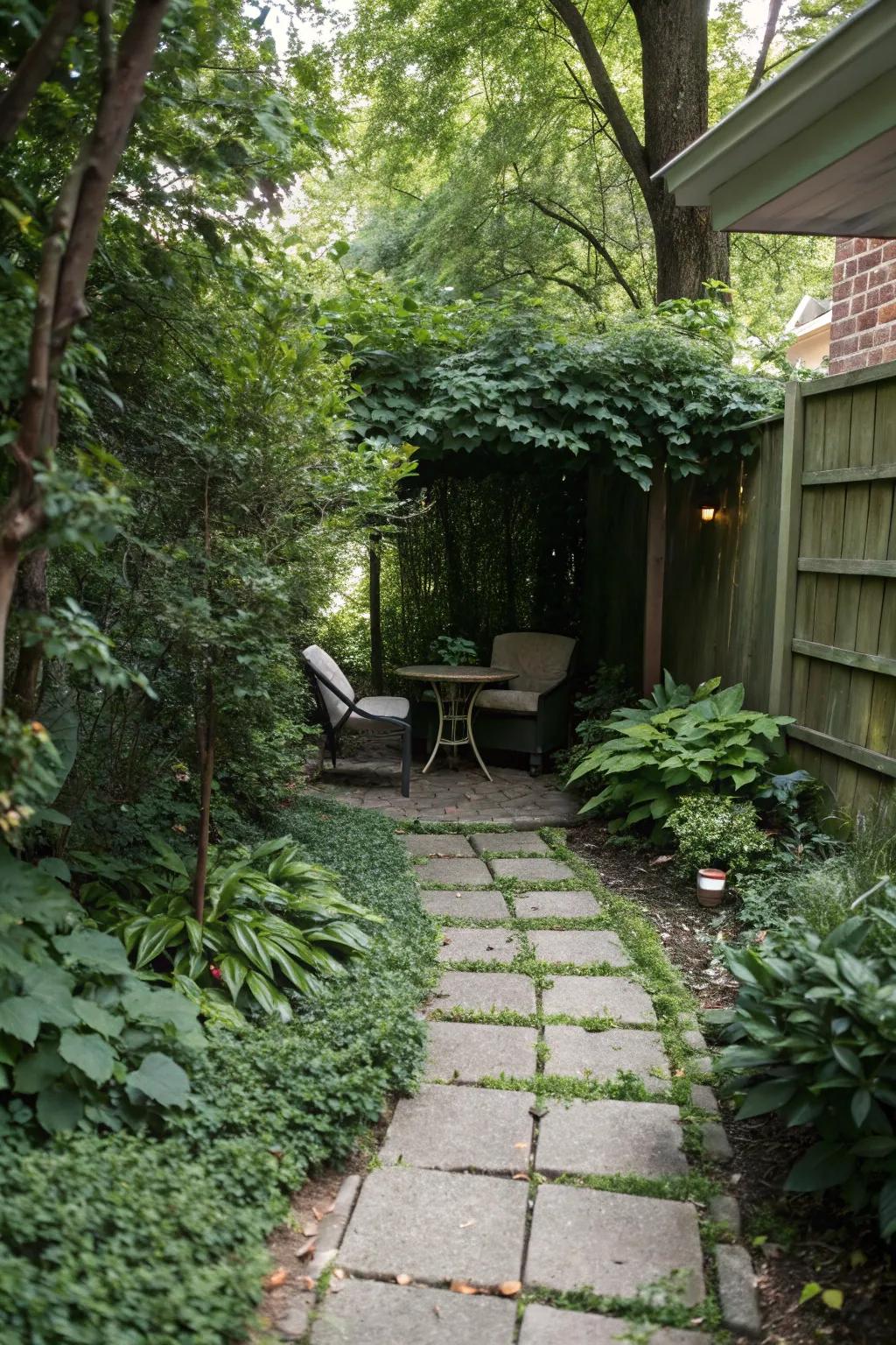 Secret garden nooks add mystery and charm to your side yard.