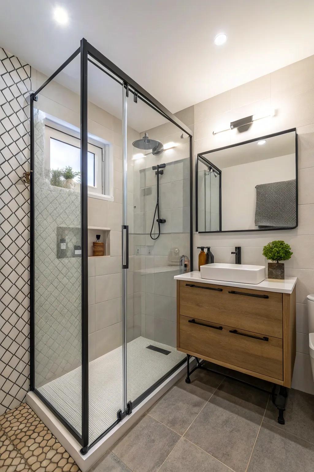 Tinted glass adds elegance and privacy to small showers.