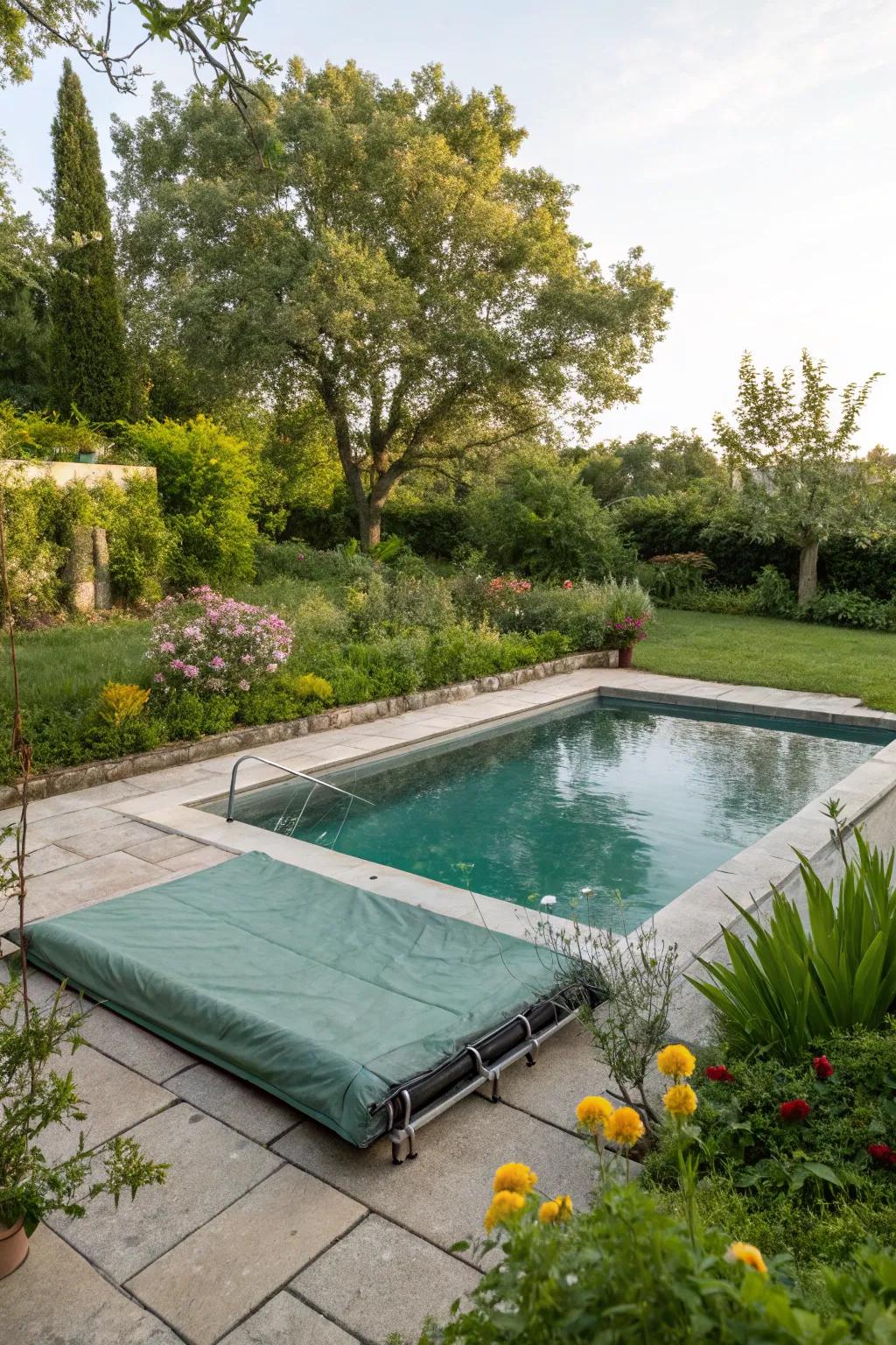 Eco-conscious shields helping maintain pool efficiency.