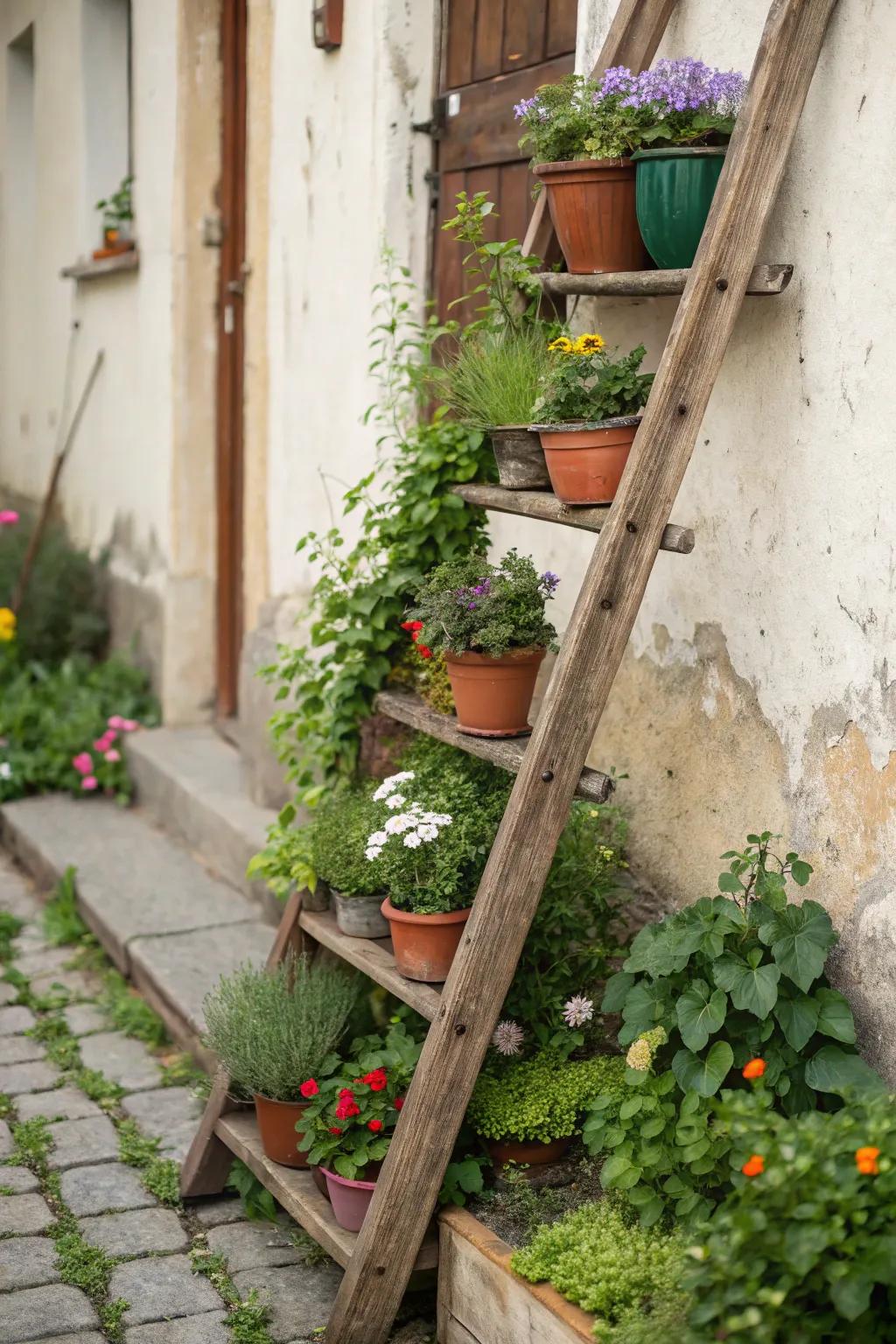 Ladder gardens offer a distinctive solution for gardening vertically.