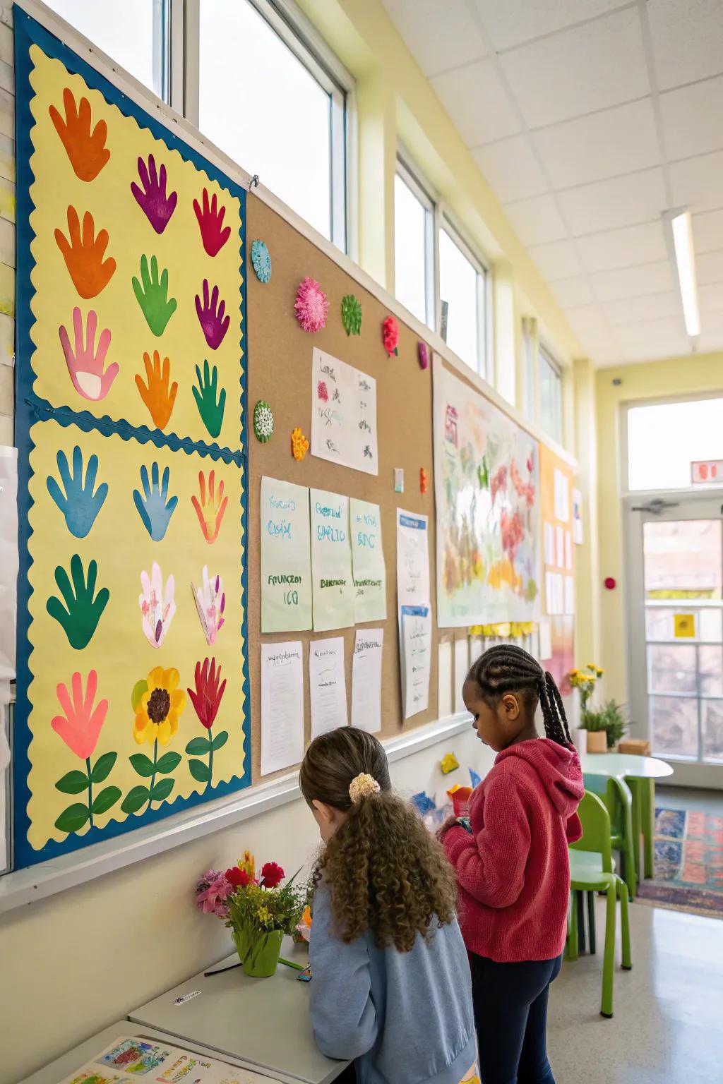 Handprint petals form a unique and personal community garden.