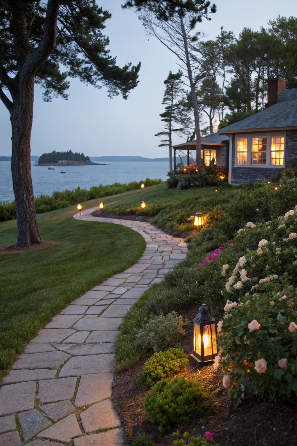 Lantern-lit pathways create a magical ambiance.