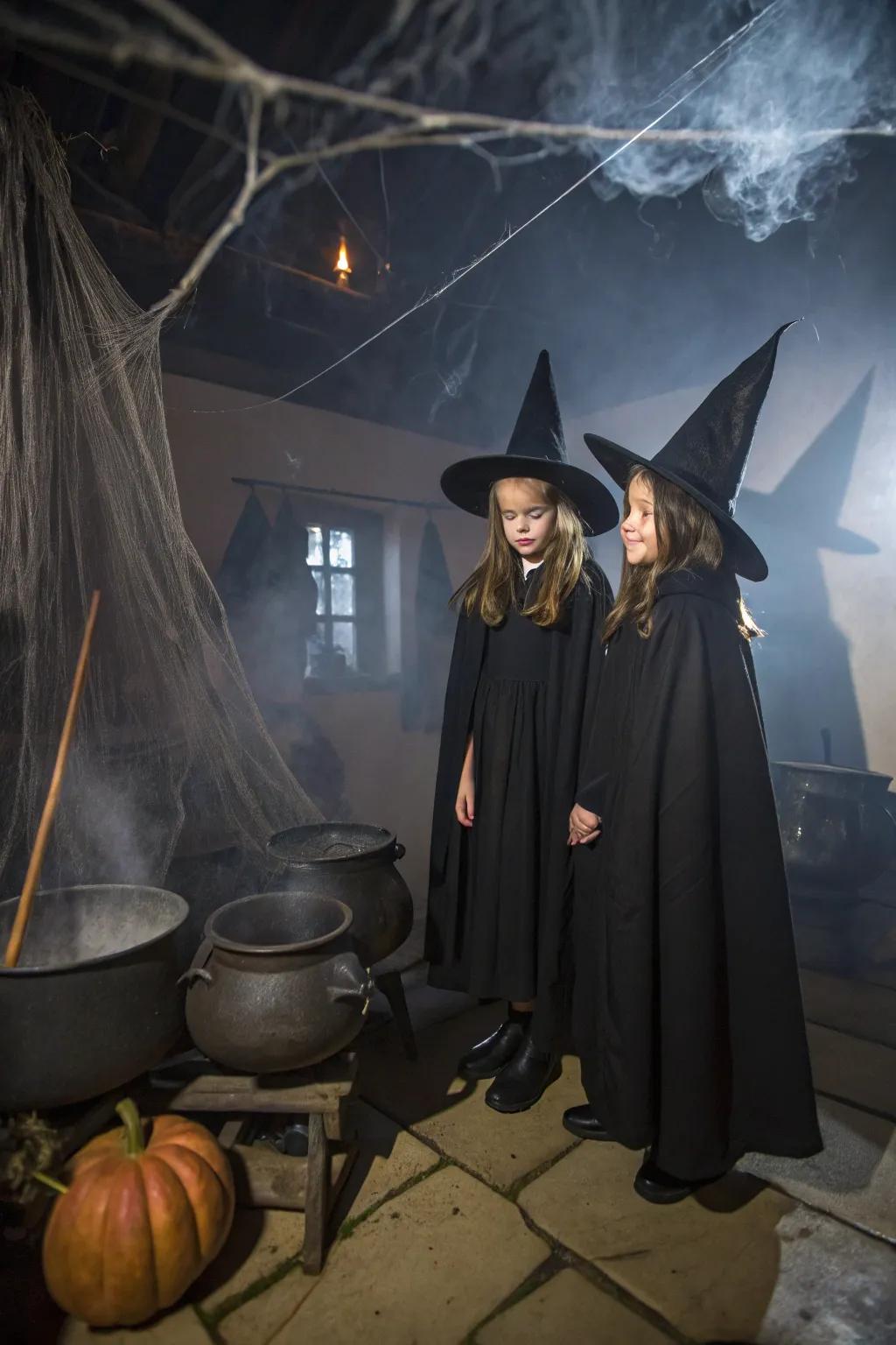 Spellbinding style: twins as classic witches.