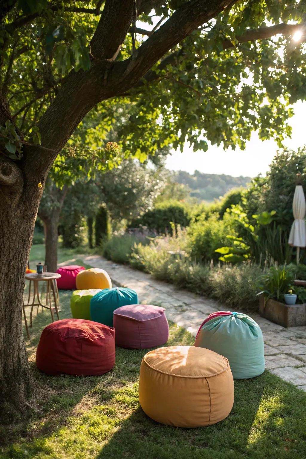 Colorful poufs bring fun and flexibility to your outdoor space.