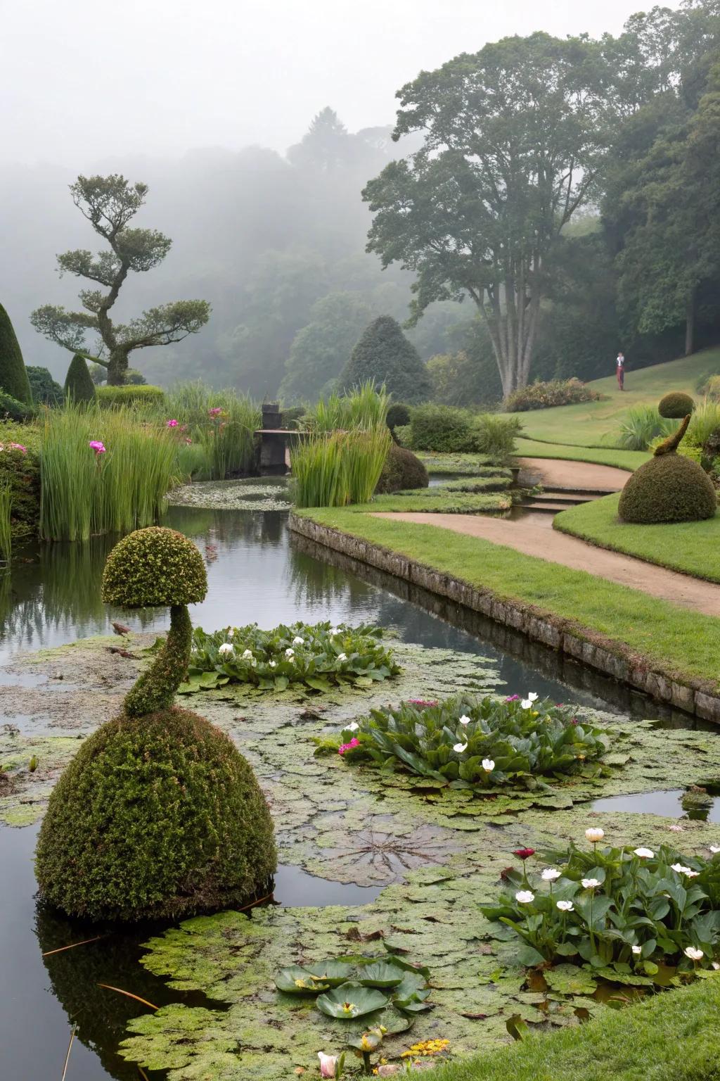 Animated flora sculptures impart an artistic flourish.