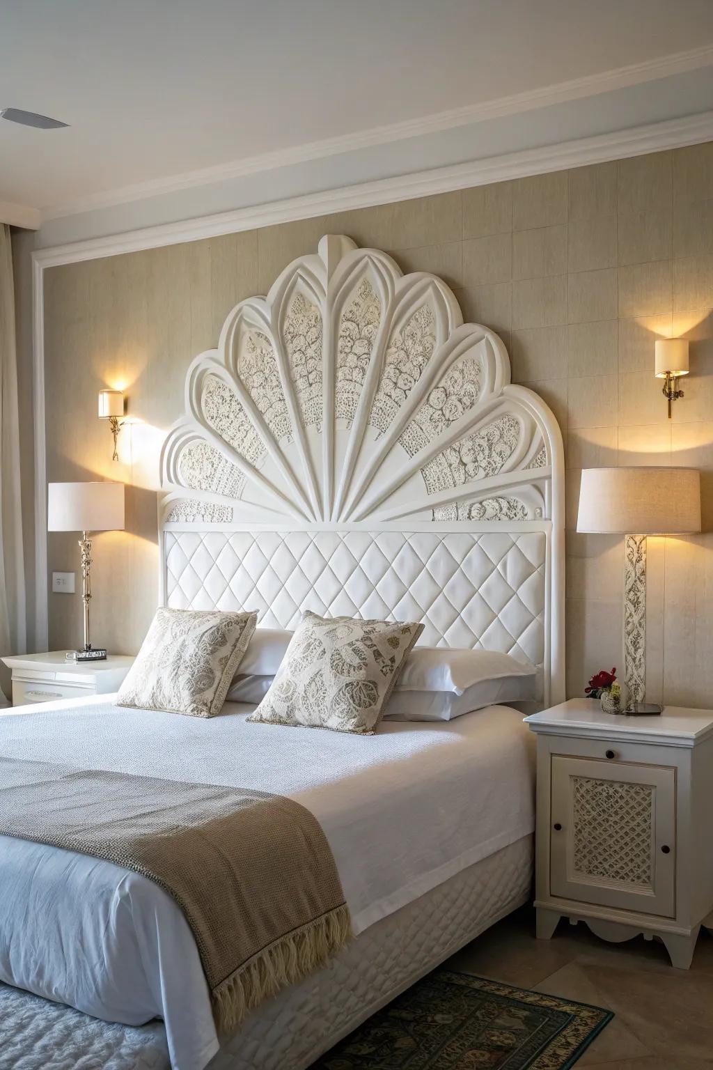 An artistic headboard can redefine the entire room's aesthetic.