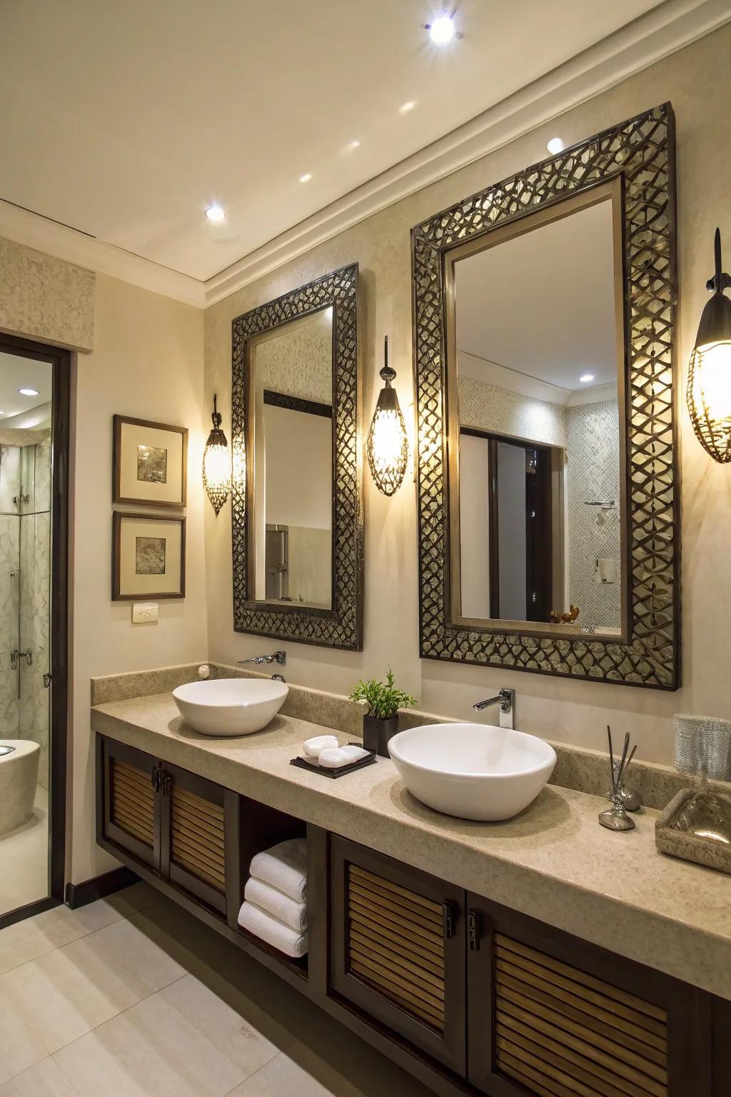 Artistic mirrors reflect style and functionality.