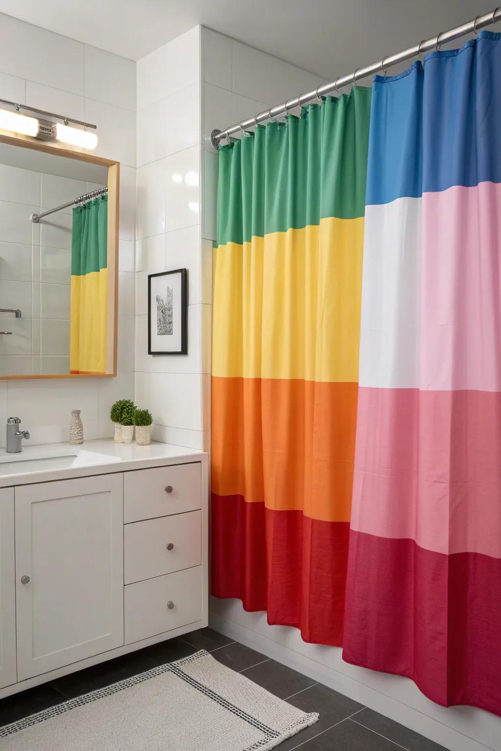 Color-blocking makes a bold statement in any bathroom.