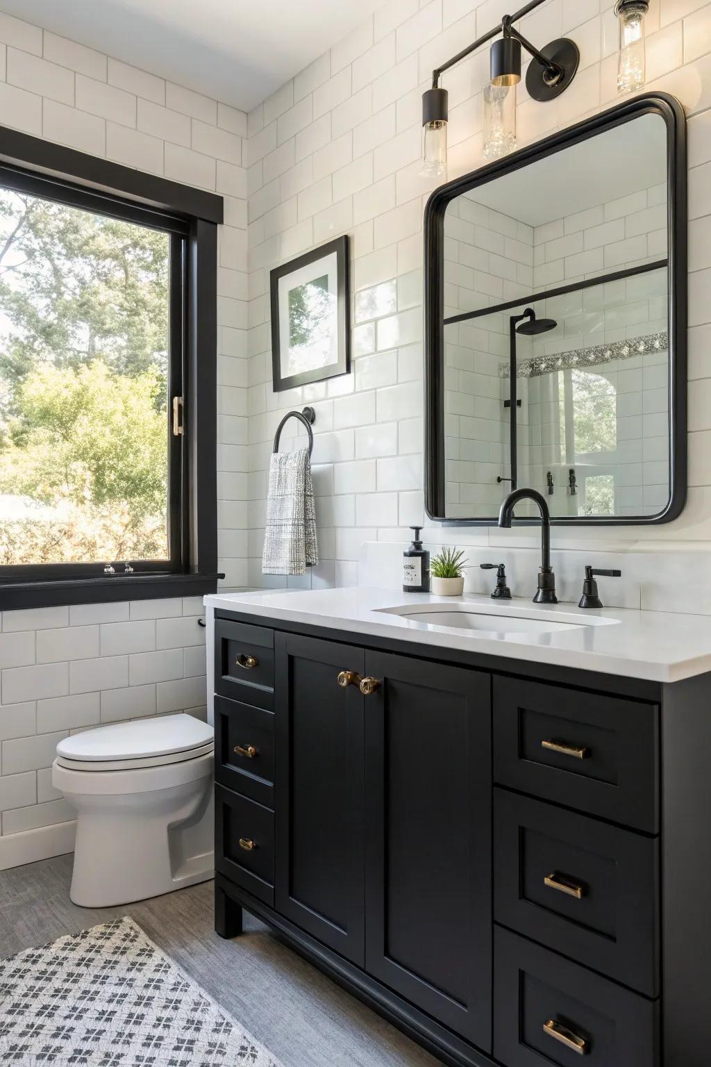 Black accents add elegance without dominating the space.