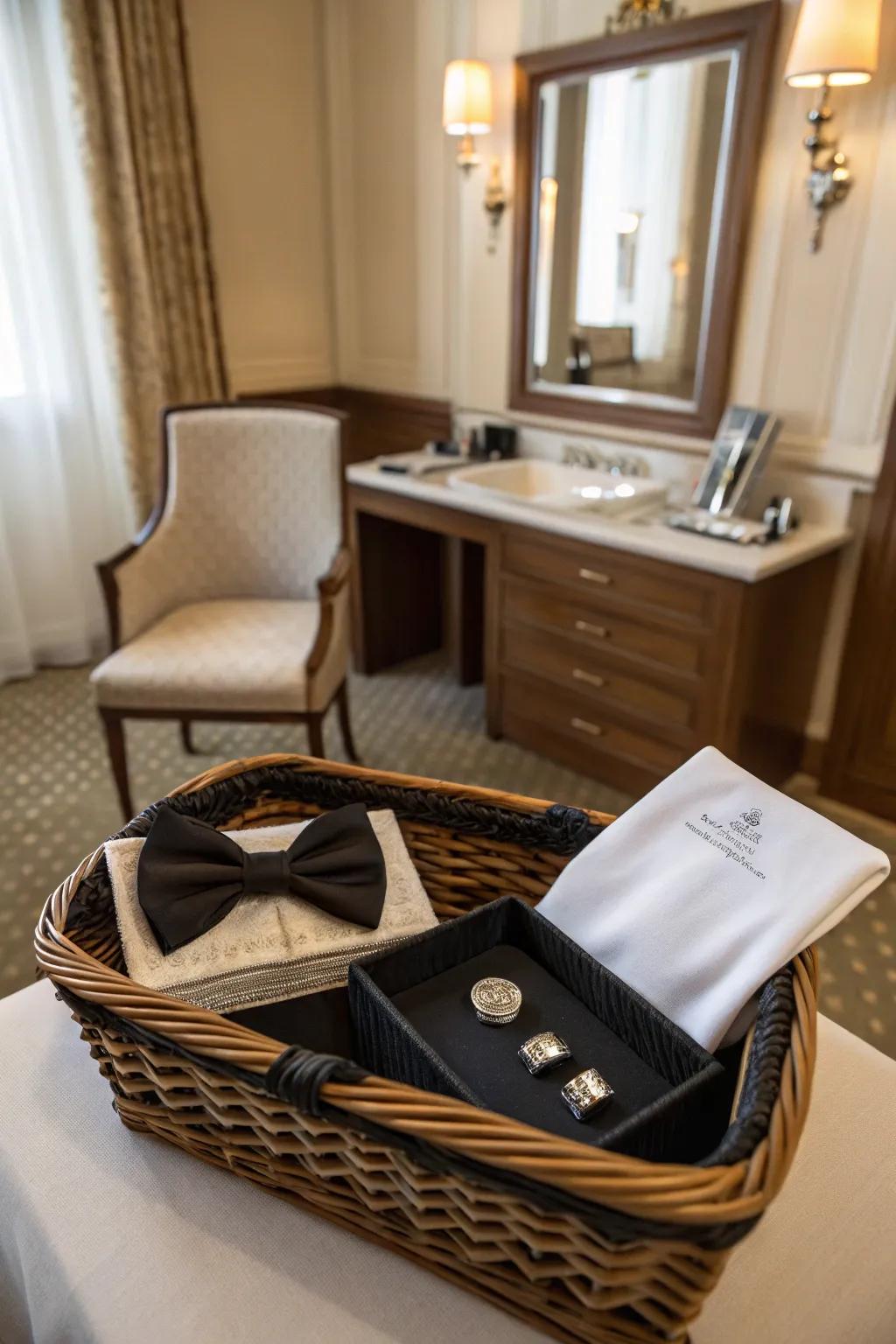 A black tie affair basket for the stylish gentleman.