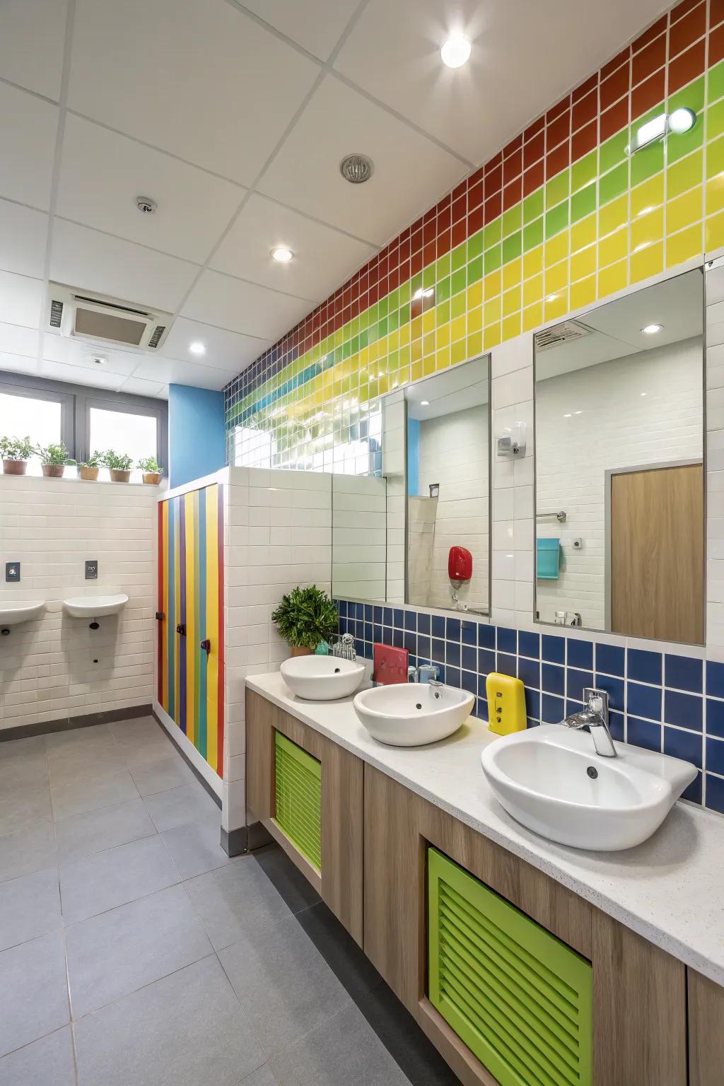 Eco-friendly fixtures promote sustainability in a boys' bathroom.