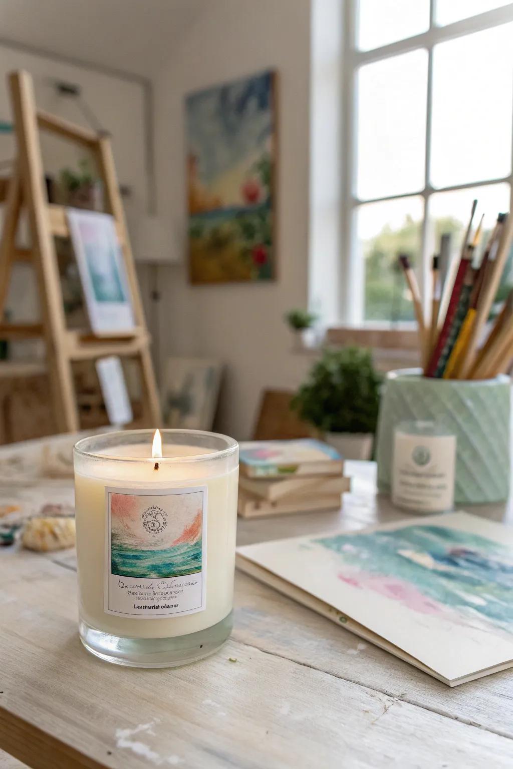 Watercolor candle labels that add a soft, artistic touch.