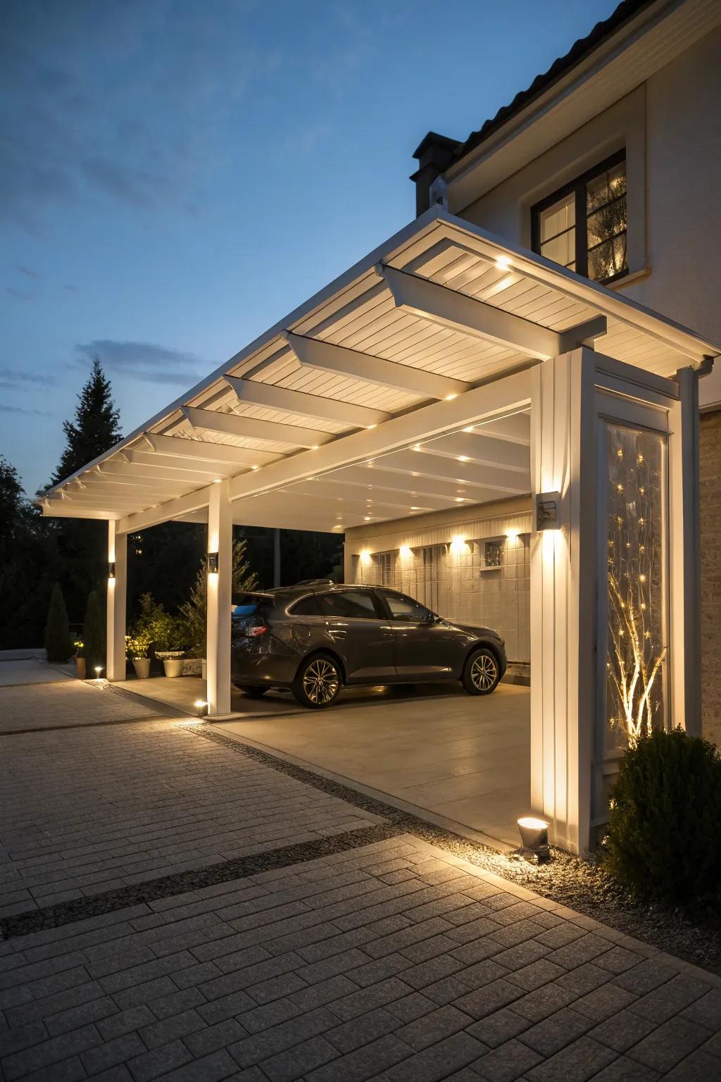 Uplighting enhances your carport with subtle elegance.