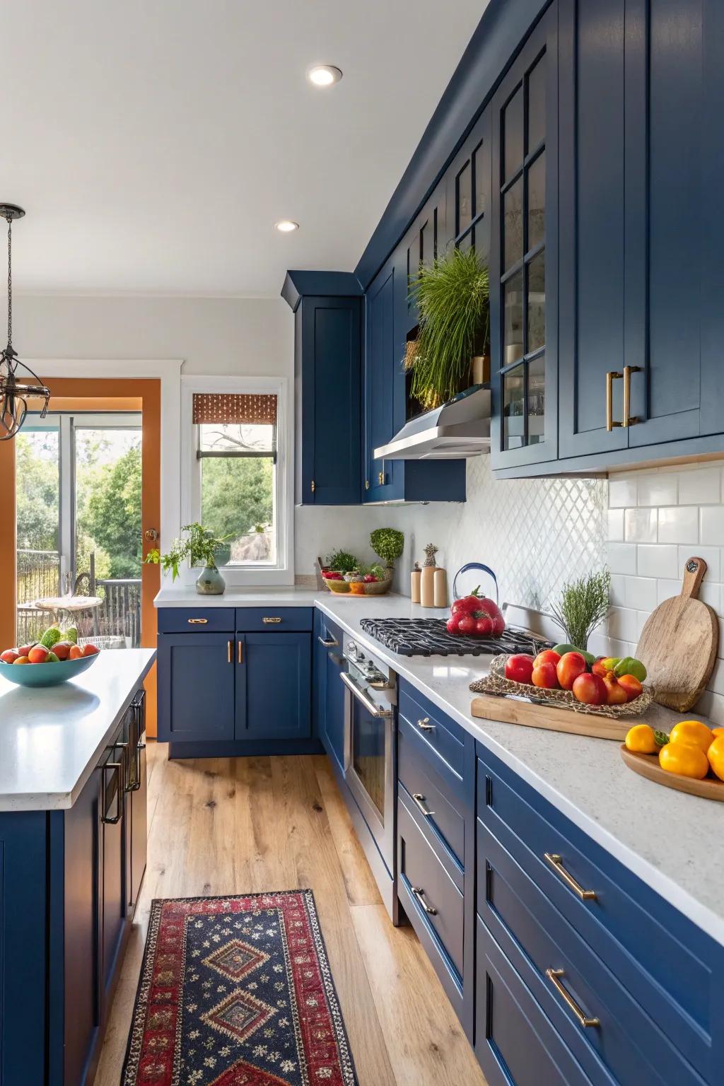 A bold color choice for dark cabinets adds vibrancy to the kitchen.