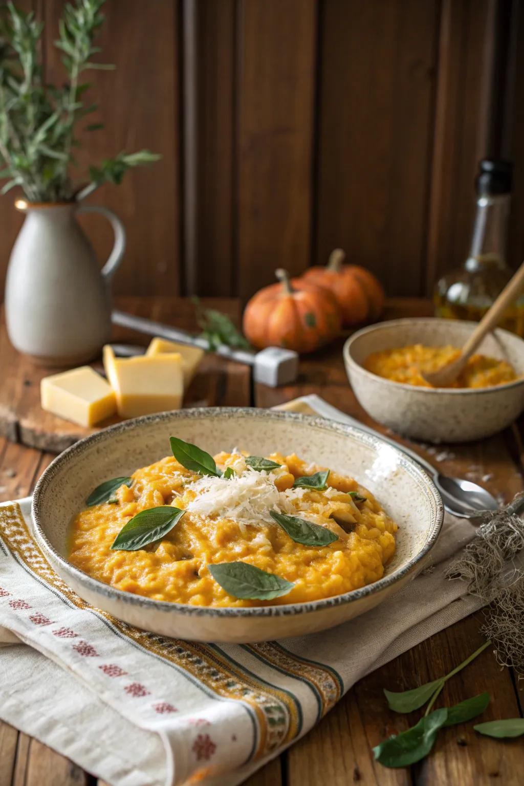 Creamy butternut squash risotto with sage and Parmesan.